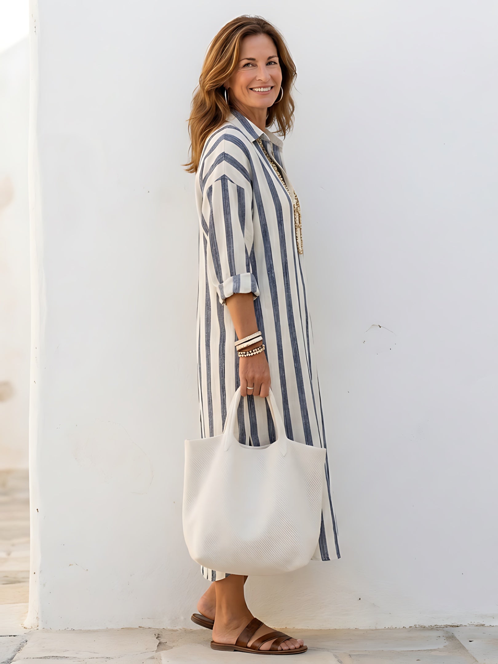 Faith – Striped Long Sleeve Maxi Shirt Dress