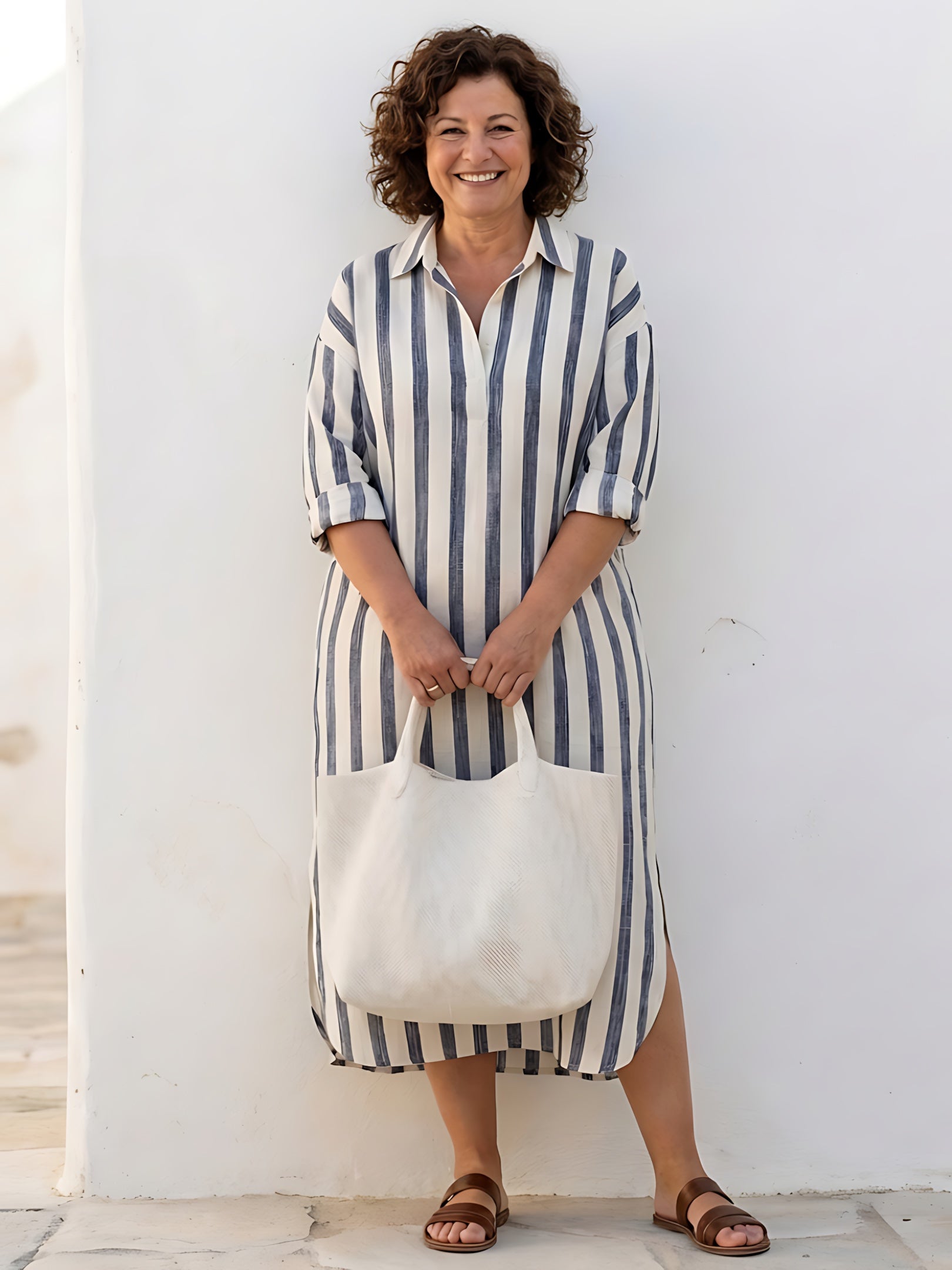 Faith – Striped Long Sleeve Maxi Shirt Dress