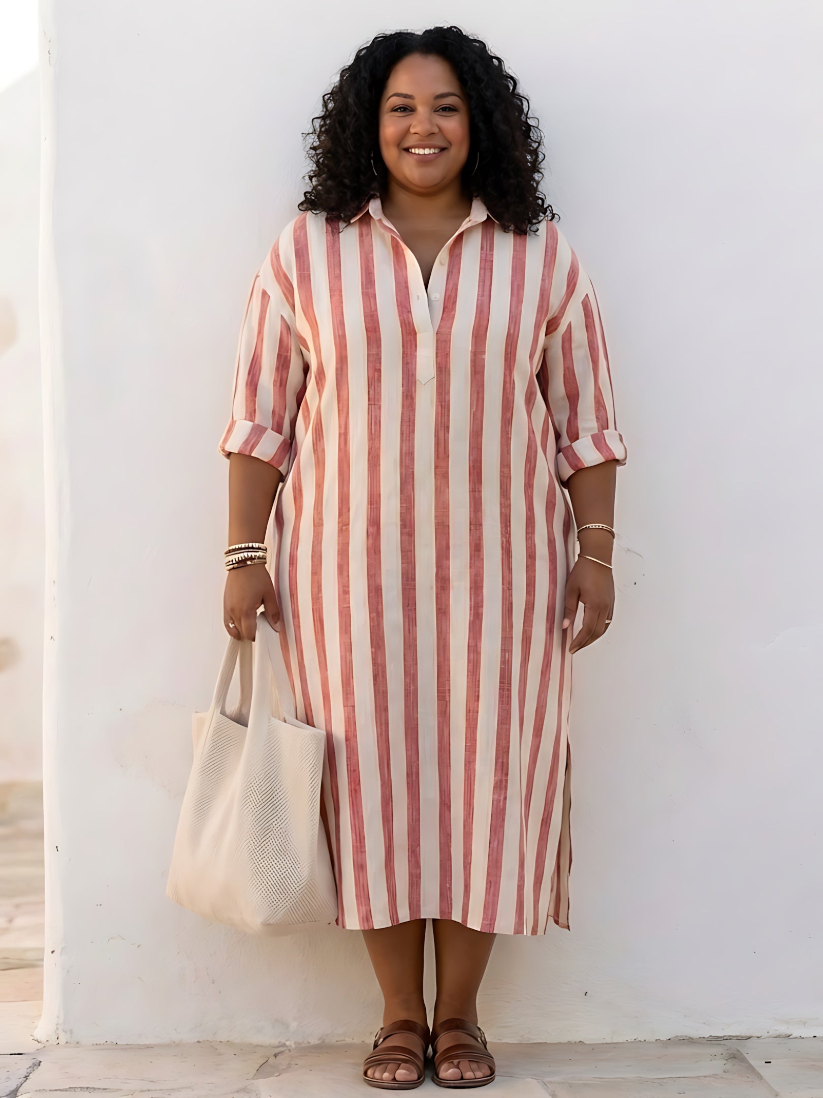 Faith – Striped Long Sleeve Maxi Shirt Dress