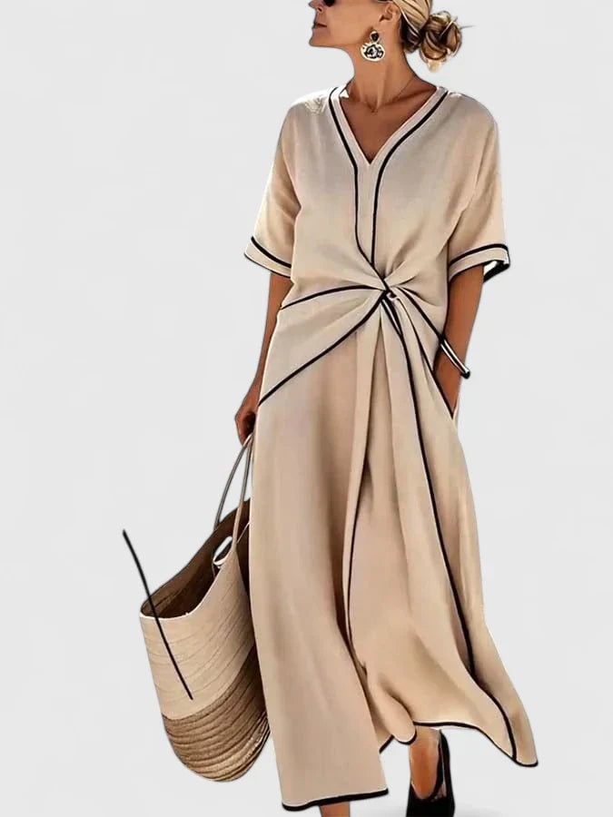 Nova – Twist Front V Neck Flowy Maxi Dress