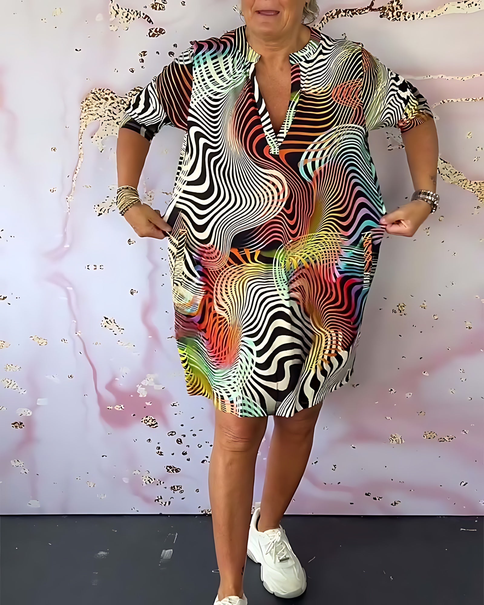 Felicity – Abstract Print V Neck Wrap Midi Dress