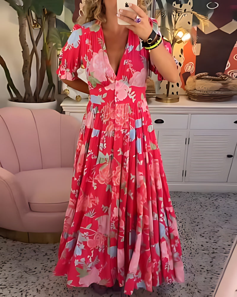 Felicity – Floral Print Balloon Sleeve Wedding Guest Maxi Dress