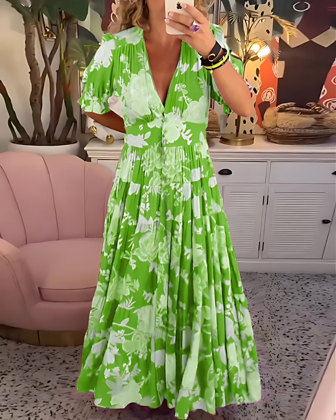 Felicity – Floral Print Balloon Sleeve Wedding Guest Maxi Dress