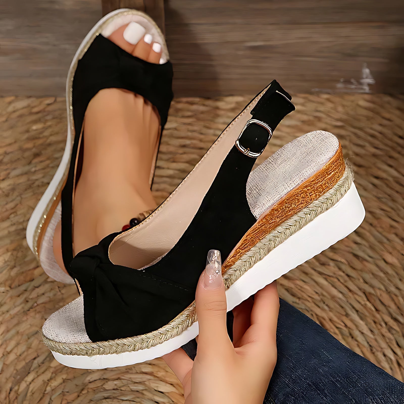 Felicity – Peep Toe Slingback Espadrille Wedge Sandals