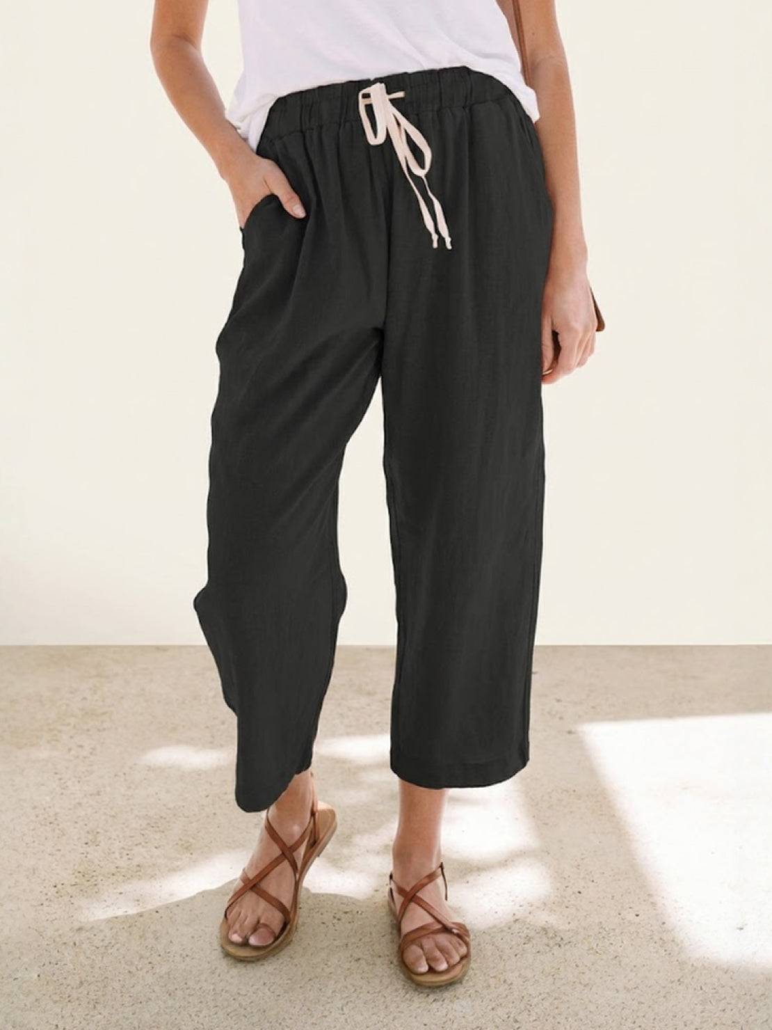 Anna – Elastic Waist Cropped Tapered Pants