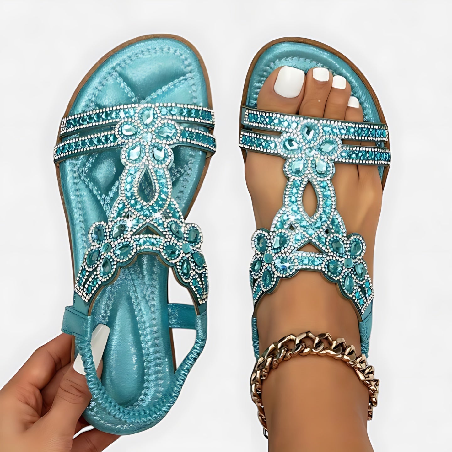 Fiona – Boho Beaded Ankle Strap Flat Sandals