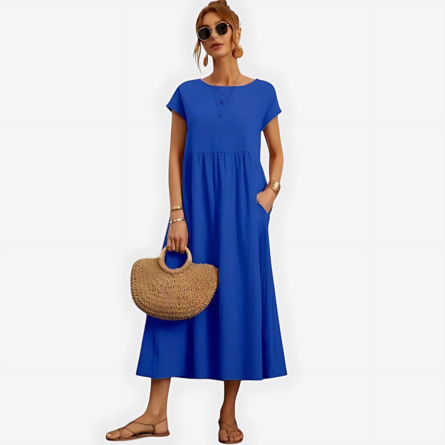 Fiona – Crew Neck A Line Summer Midi Dress
