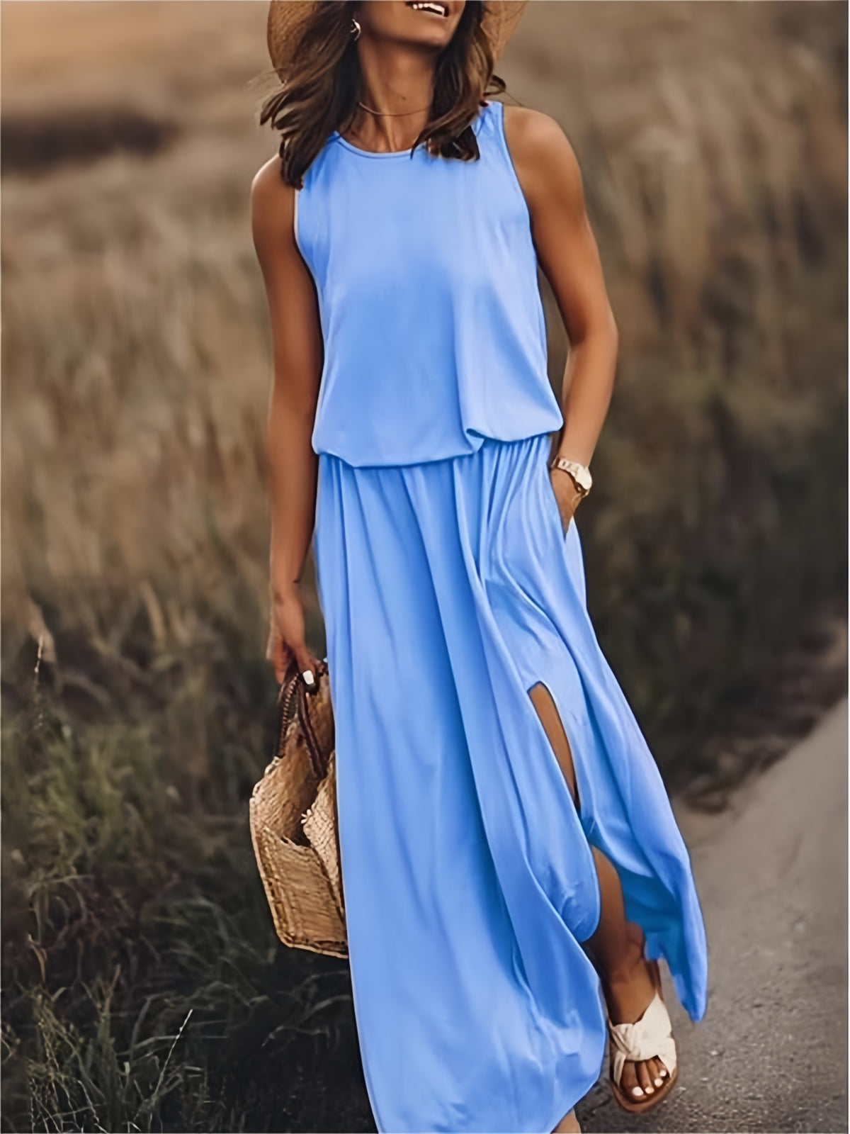Emilia – Scoop Neck Blouson Summer Maxi Dress