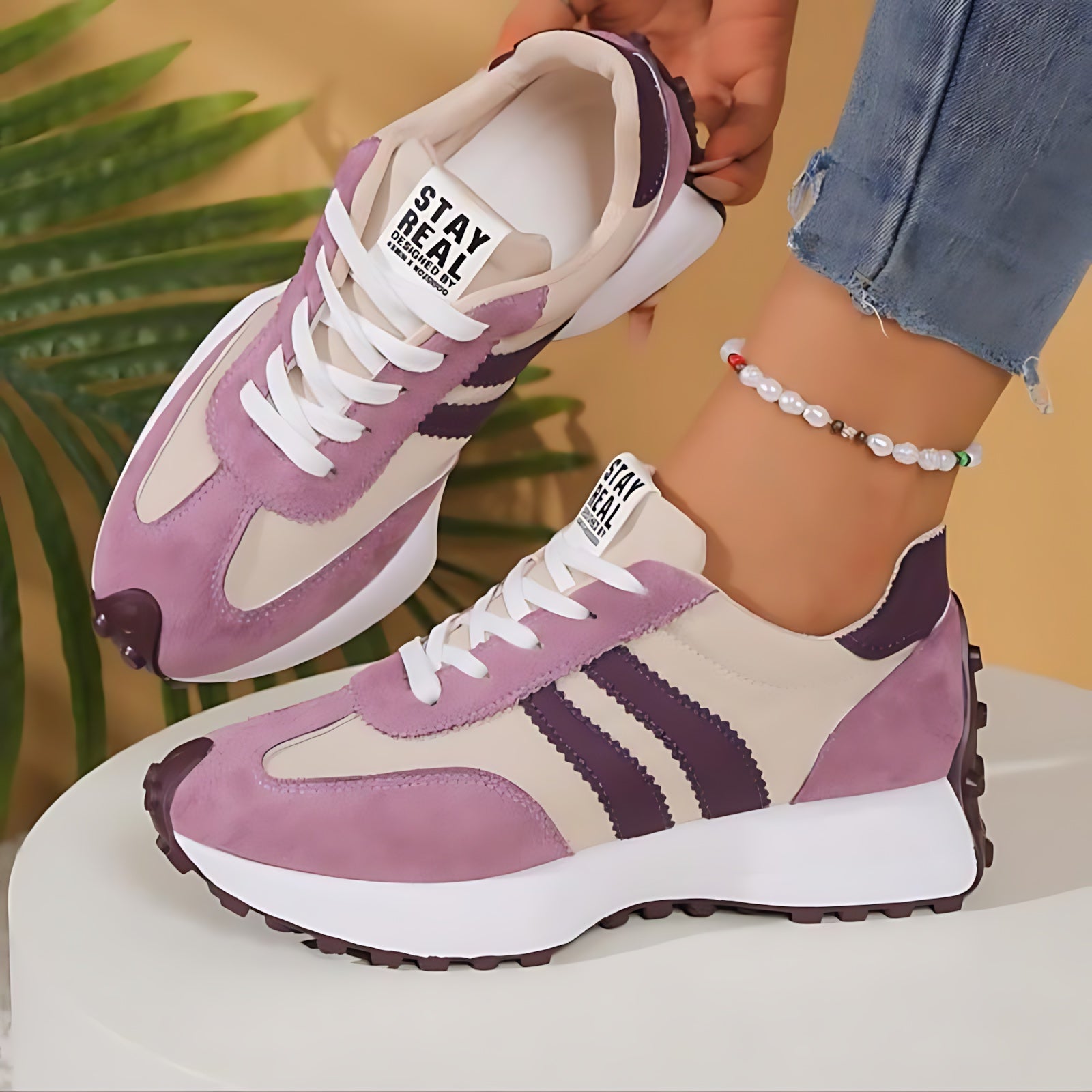 Florence – Retro Suede Lace Up Chunky Sole Sneakers