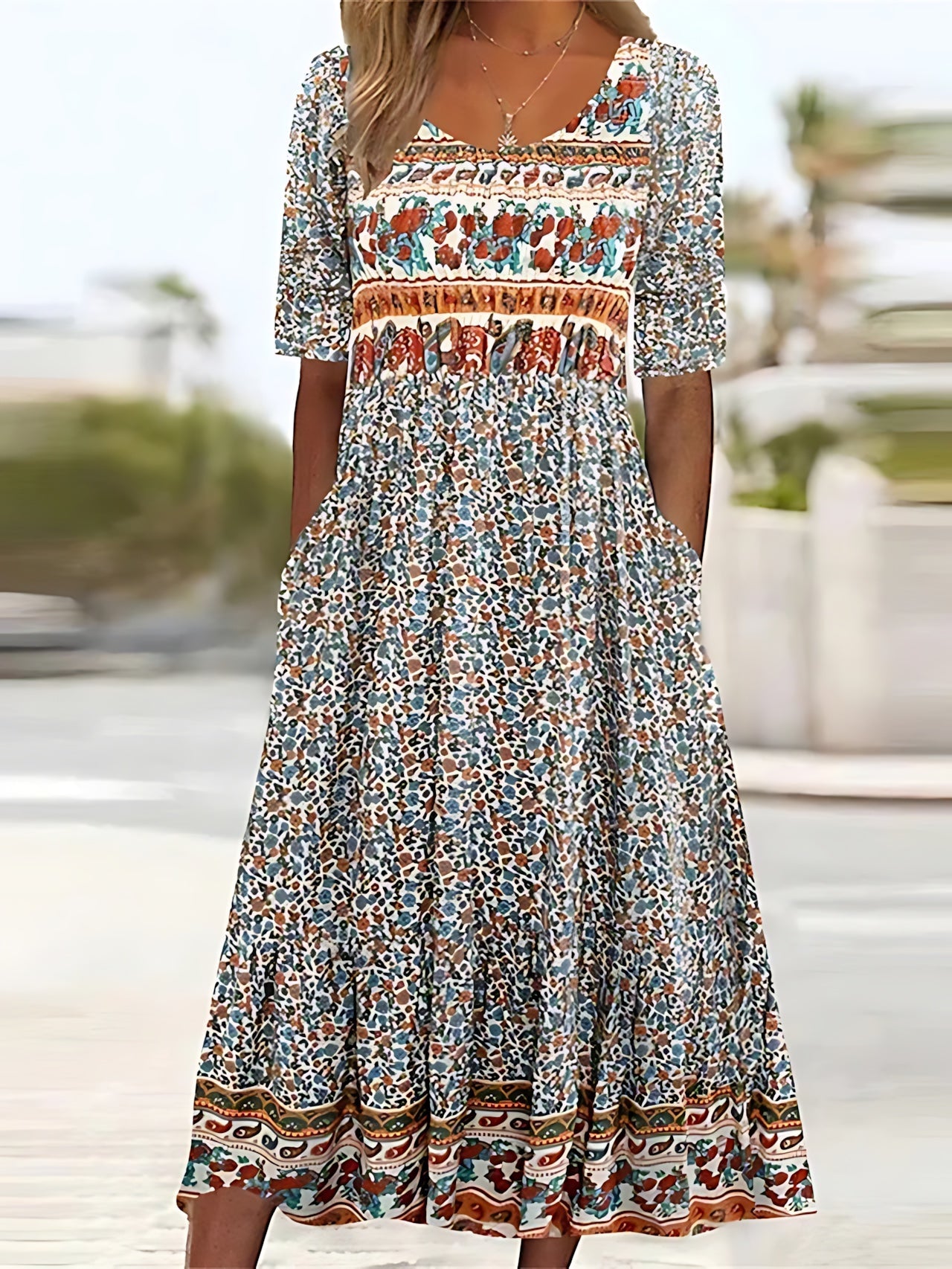 Frances – Boho Print Smocked Tiered Maxi Dress