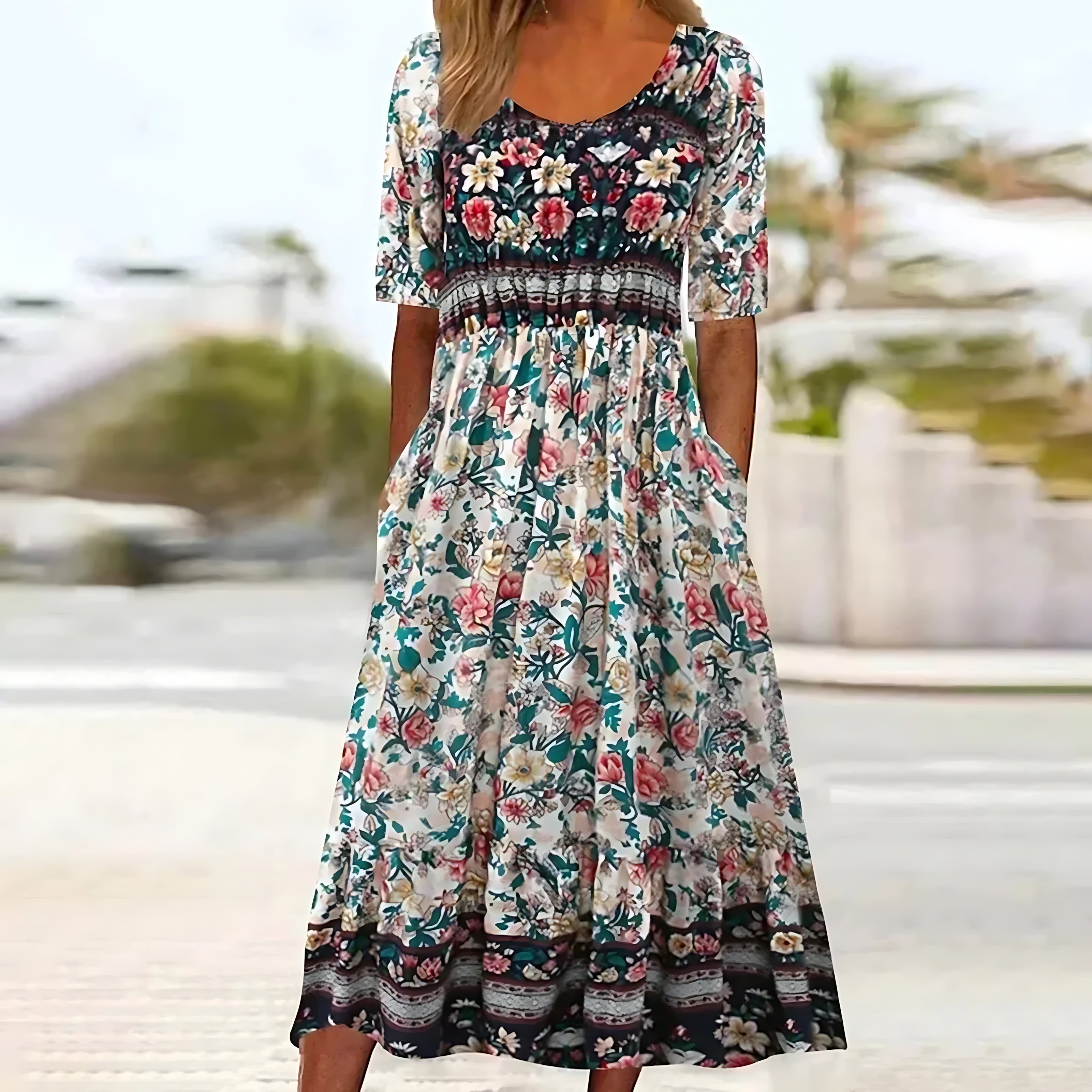 Frances – Boho Print Smocked Tiered Maxi Dress