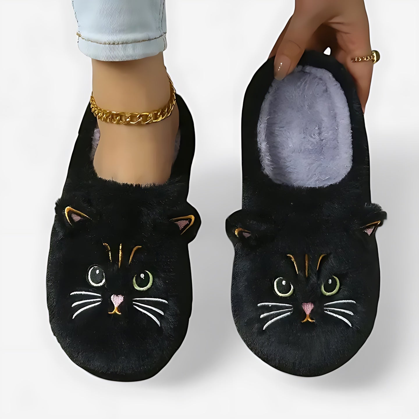 Frances – Cat Embroidered Closed Toe Slippers