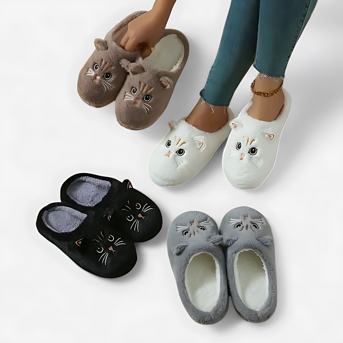 Frances – Cat Embroidered Closed Toe Slippers
