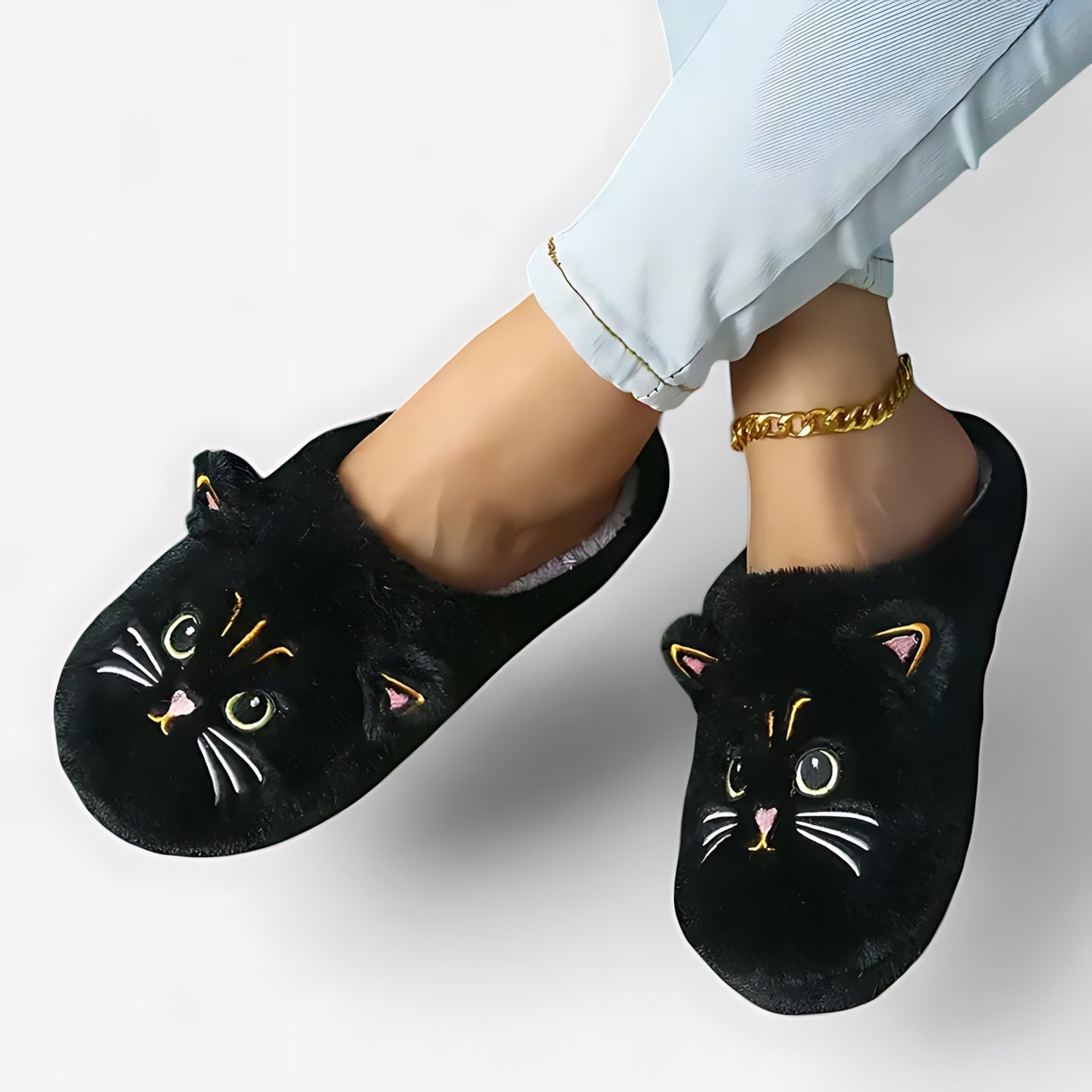Frances – Cat Embroidered Closed Toe Slippers