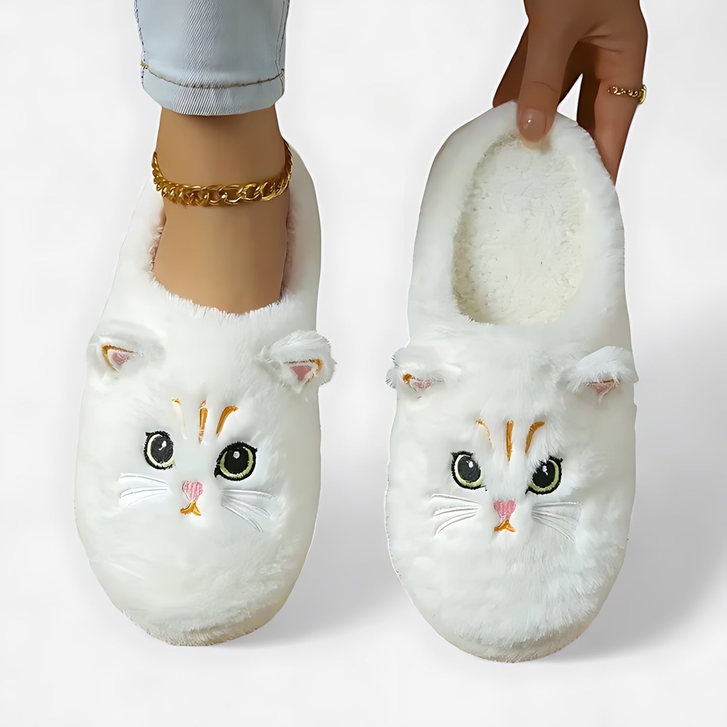 Frances – Cat Embroidered Closed Toe Slippers