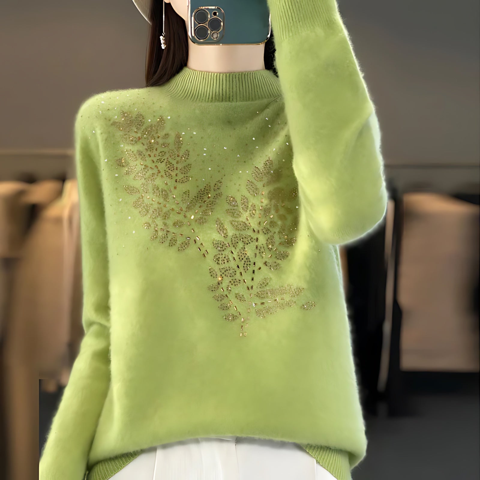 Frances – Embellished Mock Neck Knit Sweater