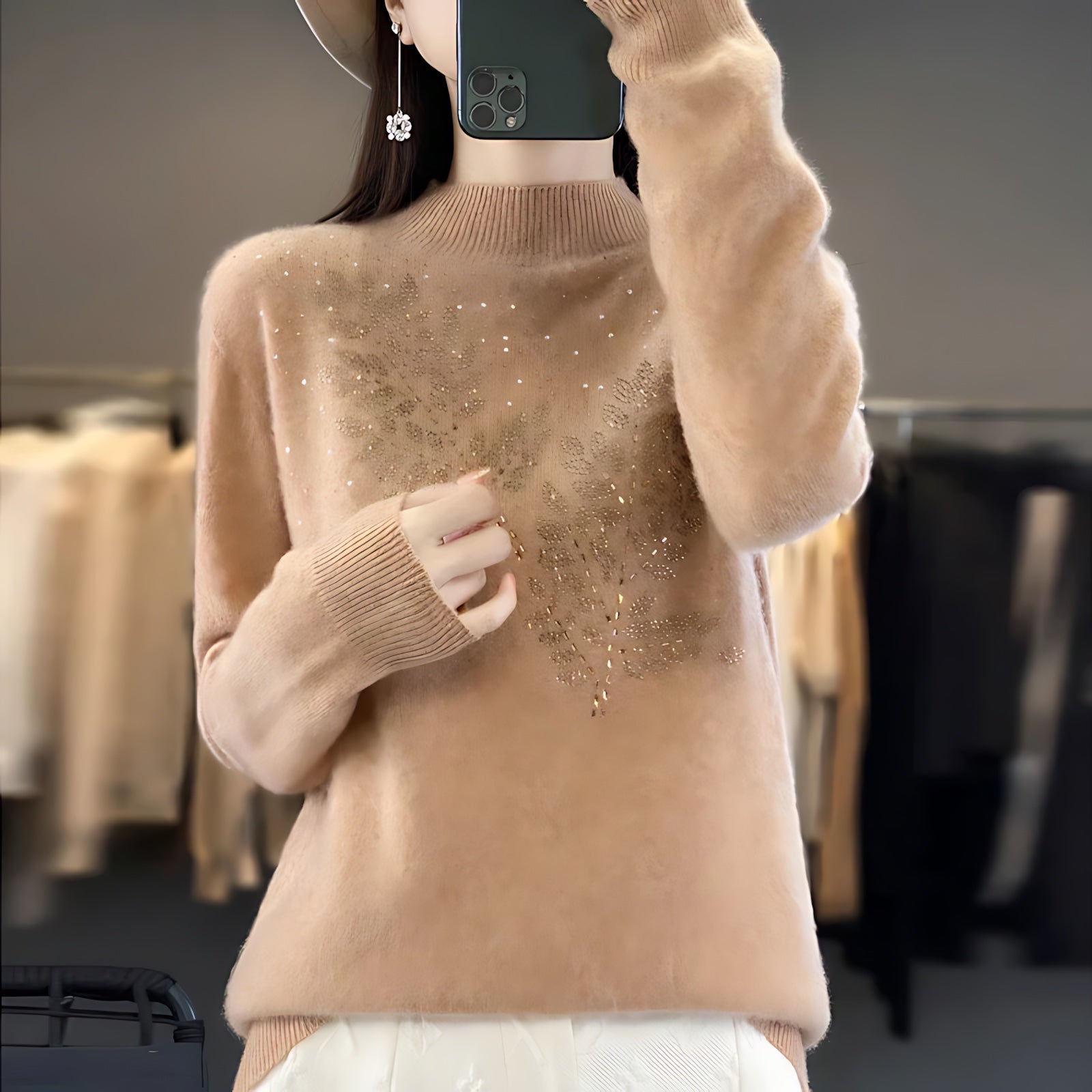 Frances – Embellished Mock Neck Knit Sweater