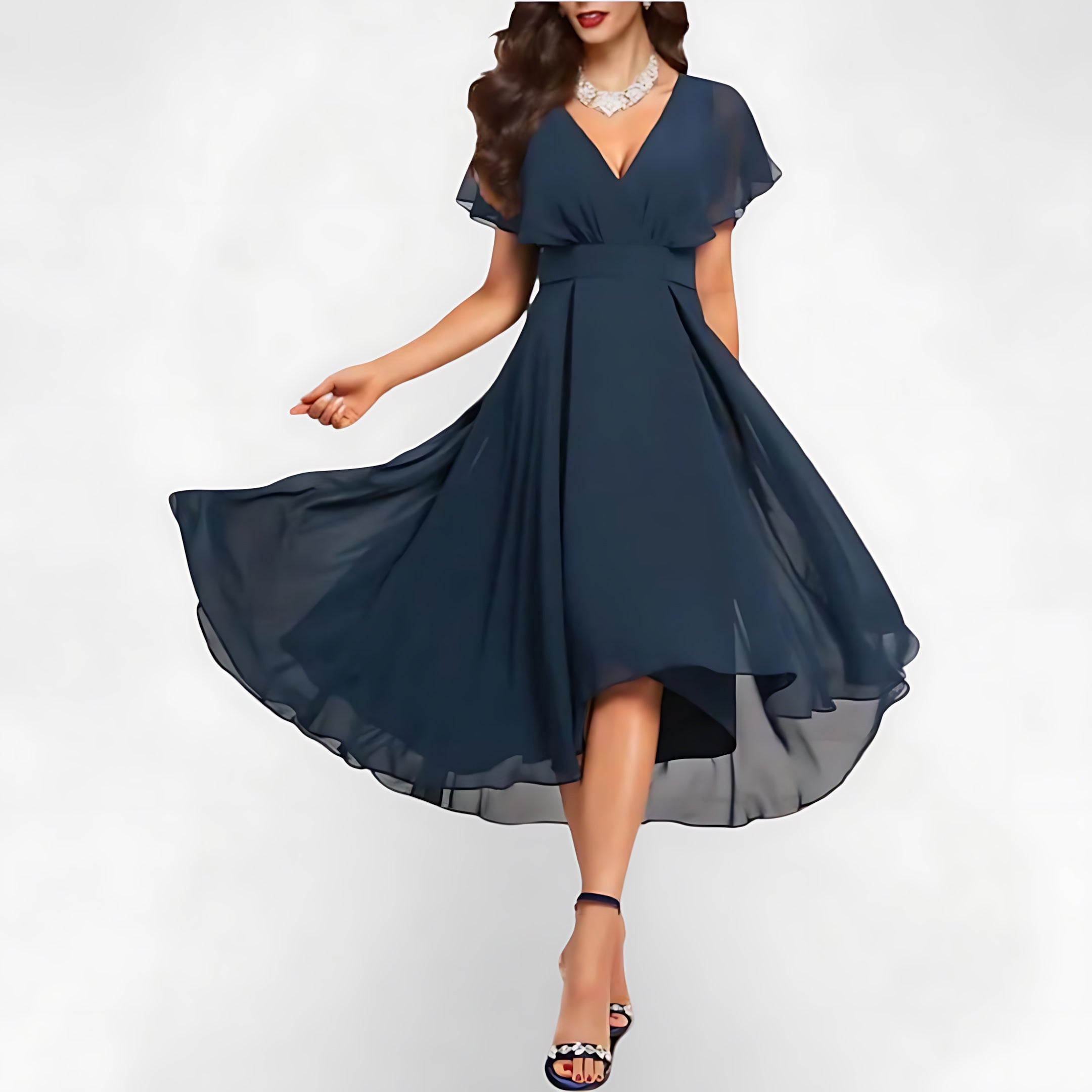 Frances – Wrap V Neck High Low Cocktail Midi Dress