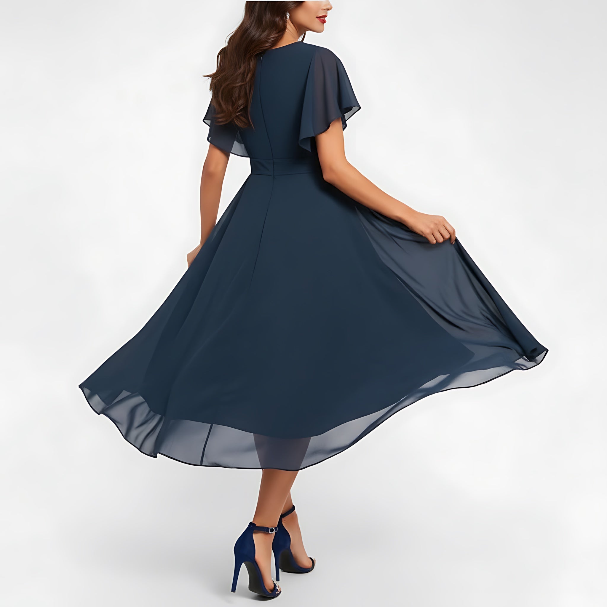 Frances – Wrap V Neck High Low Cocktail Midi Dress