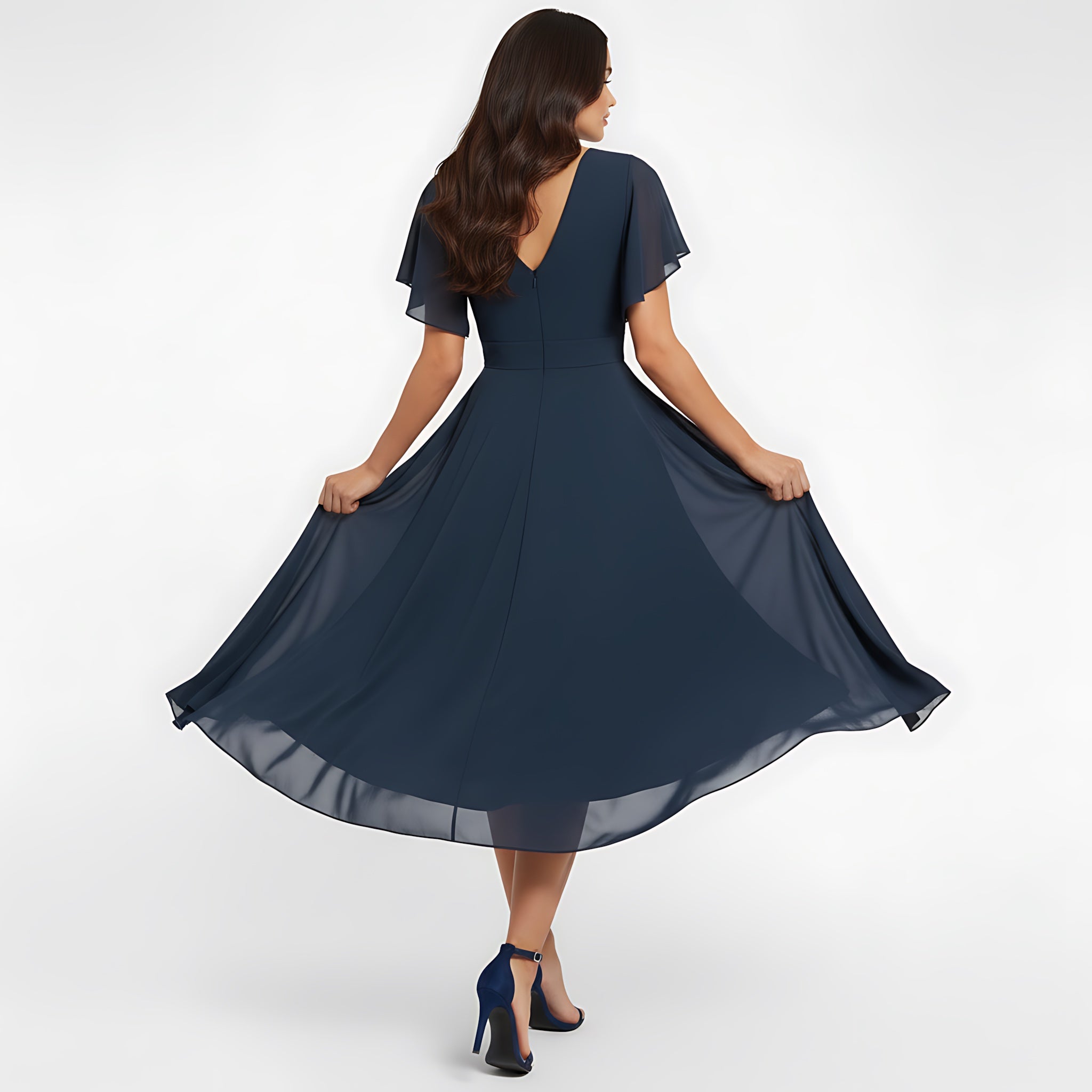 Frances – Wrap V Neck High Low Cocktail Midi Dress