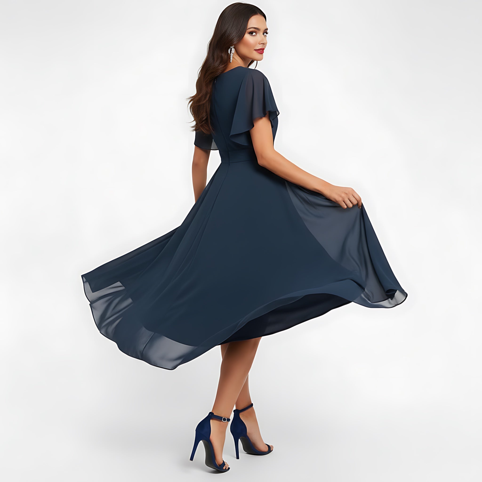 Frances – Wrap V Neck High Low Cocktail Midi Dress