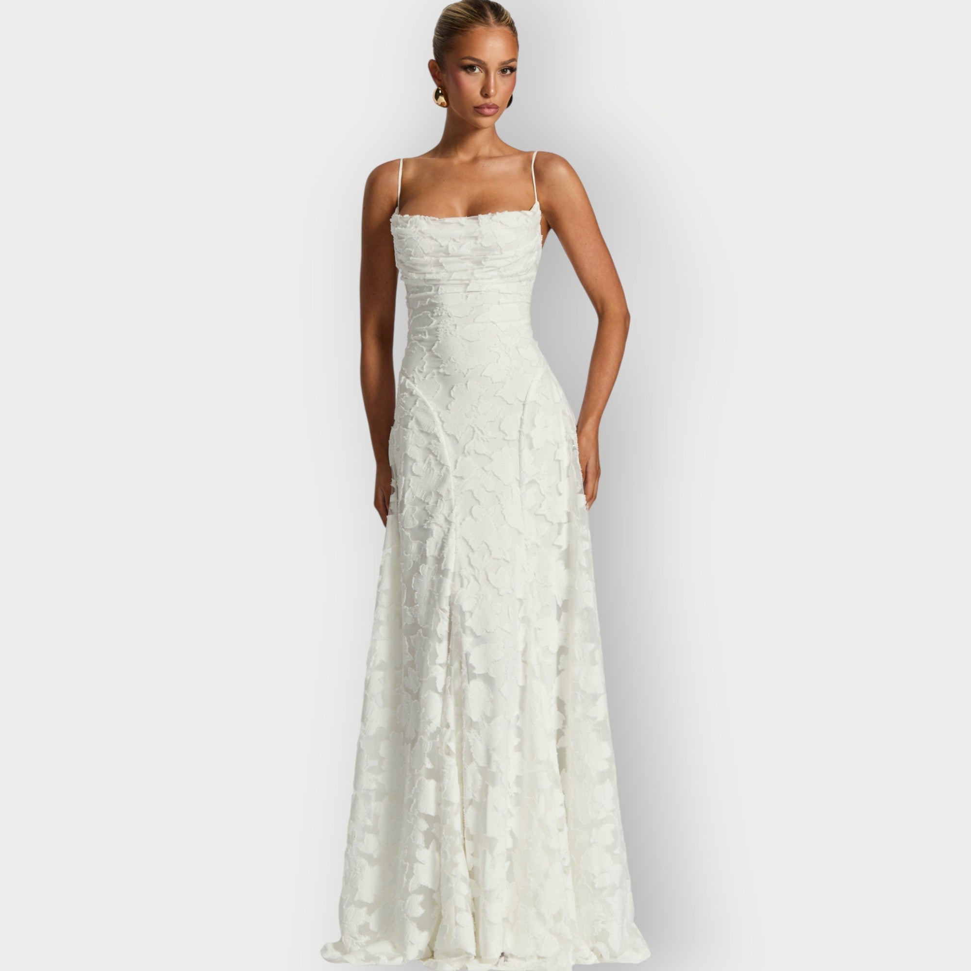 Lucia – Floral Applique A-Line Evening Maxi Dress