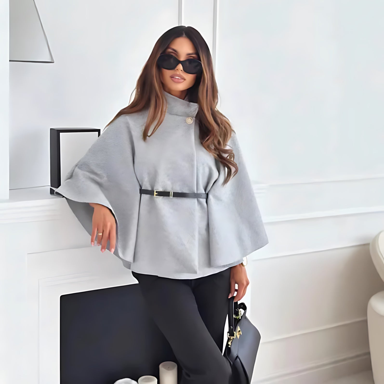 Freya – High Neck Button Up Knit Cape