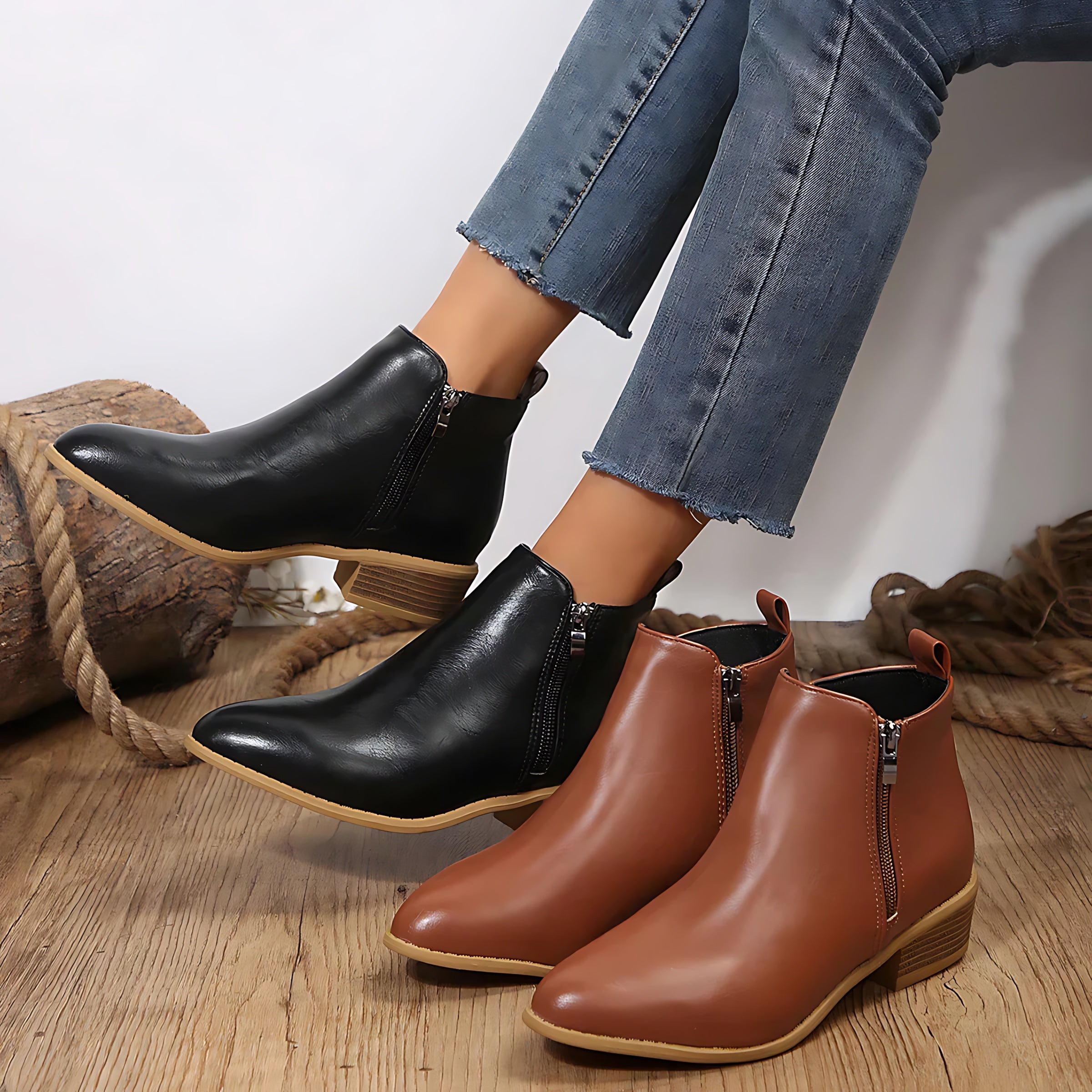 Freya – Leather Block Heel Ankle Boots
