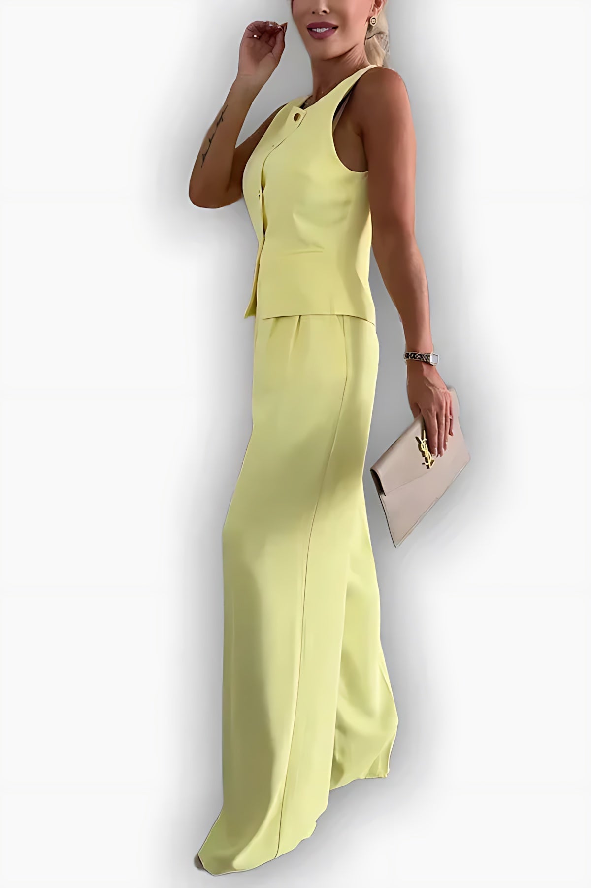 Freya – Satin Tank Top and Straight Leg Pants Set