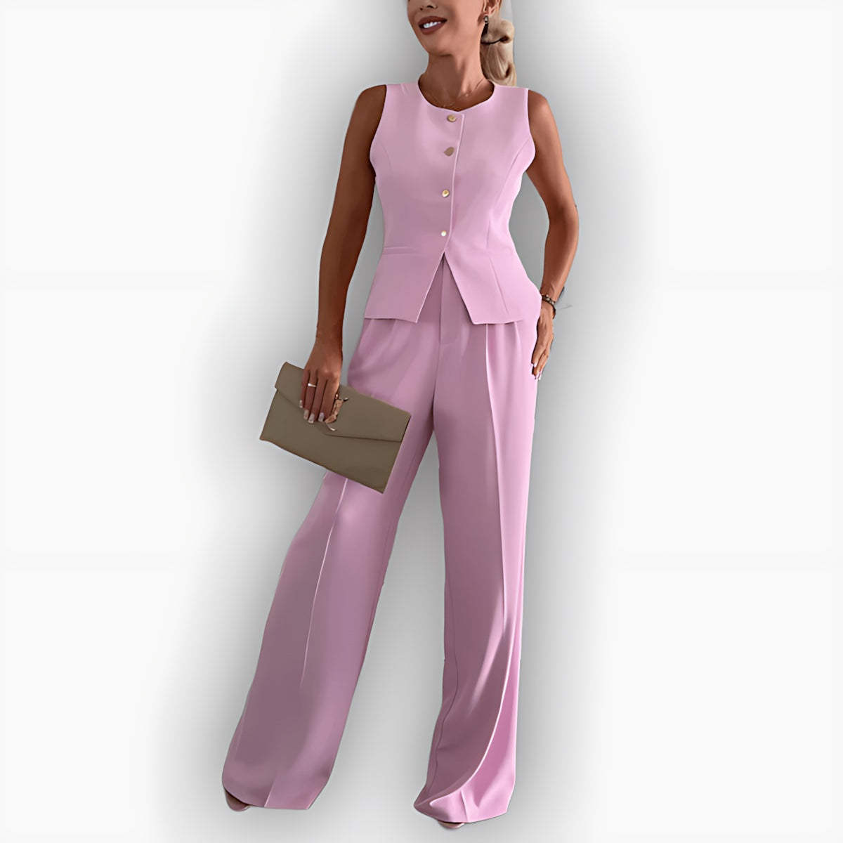 Freya – Satin Tank Top and Straight Leg Pants Set