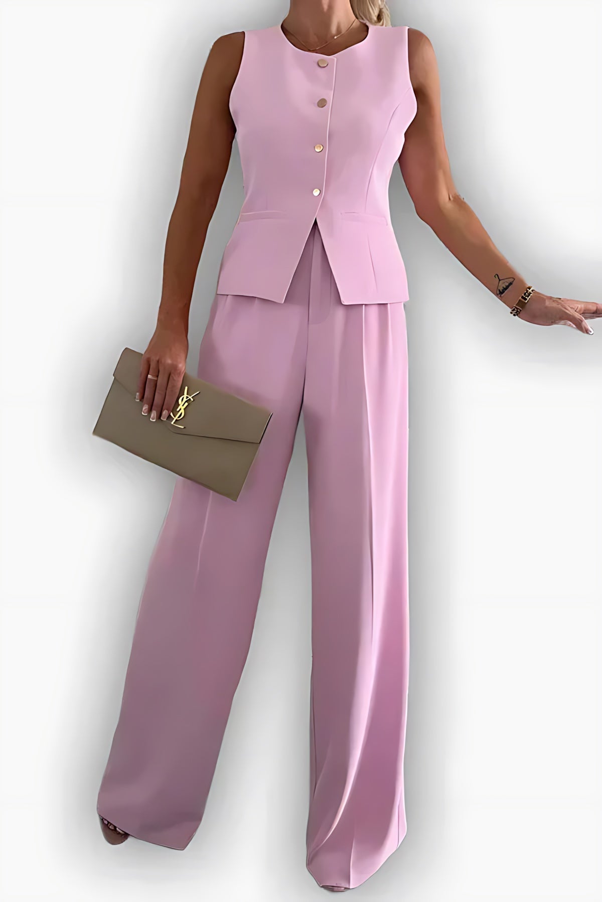 Freya – Satin Tank Top and Straight Leg Pants Set