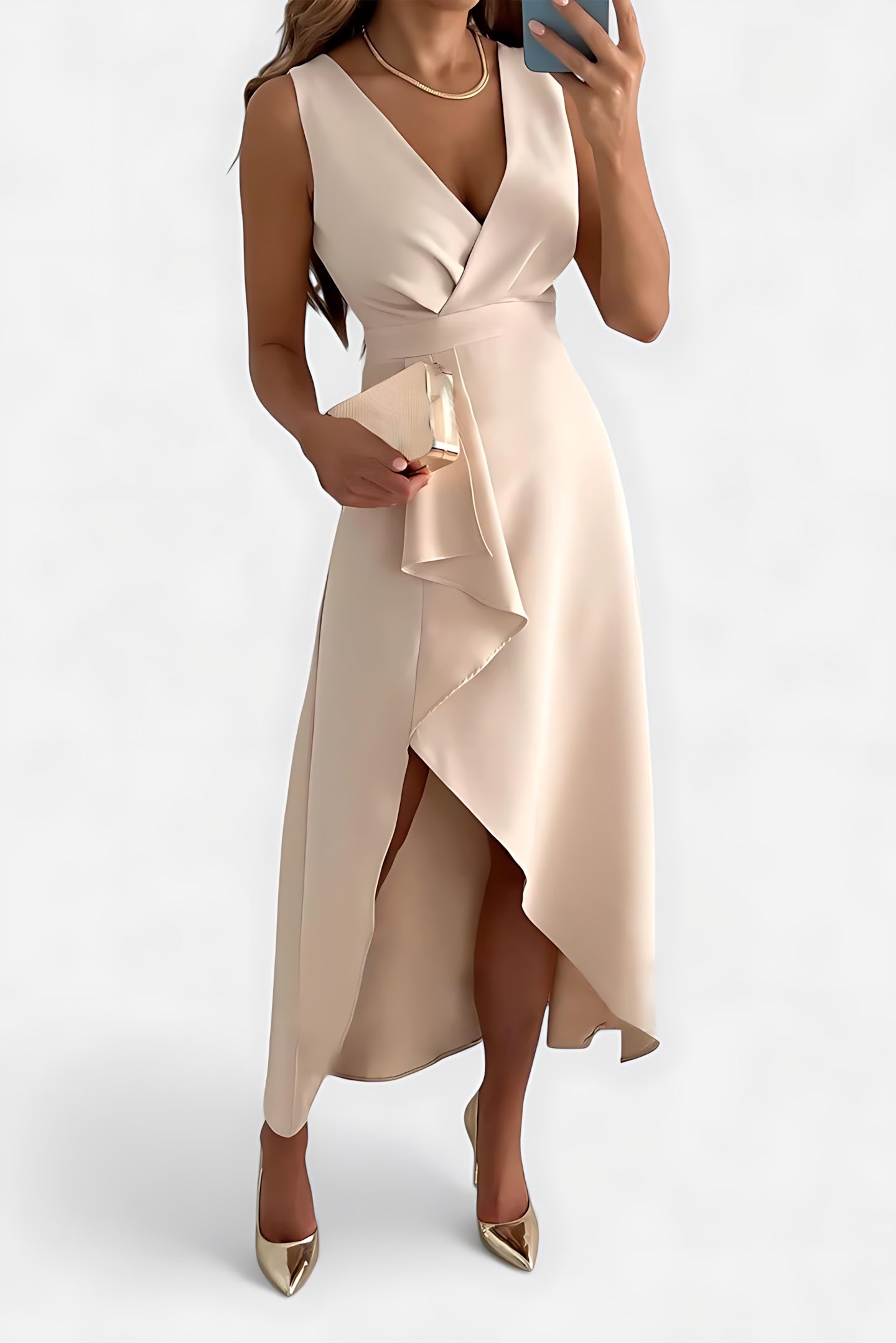 Freya – Satin Wrap Cocktail Maxi Dress