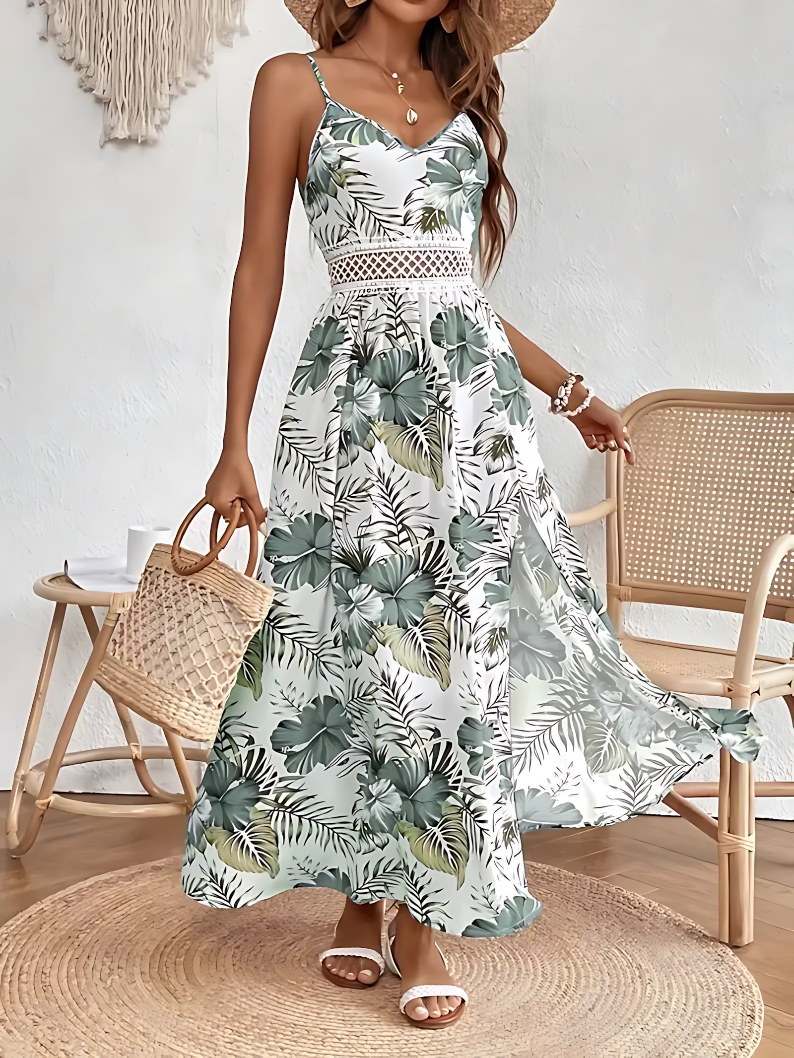 Freya – Tropical Floral Ruffle Wedding Guest Midi Dress