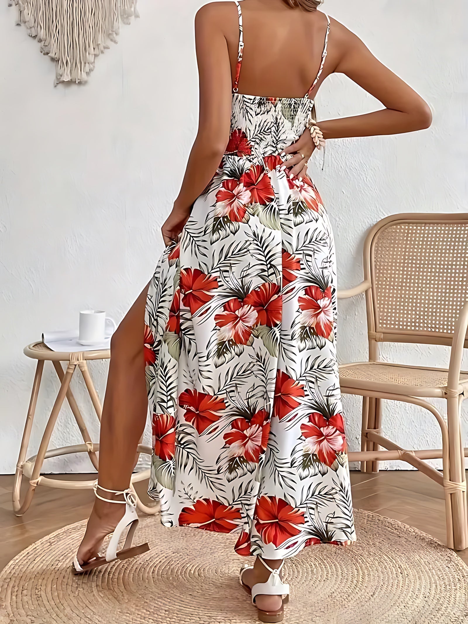 Freya – Tropical Floral Ruffle Wedding Guest Midi Dress