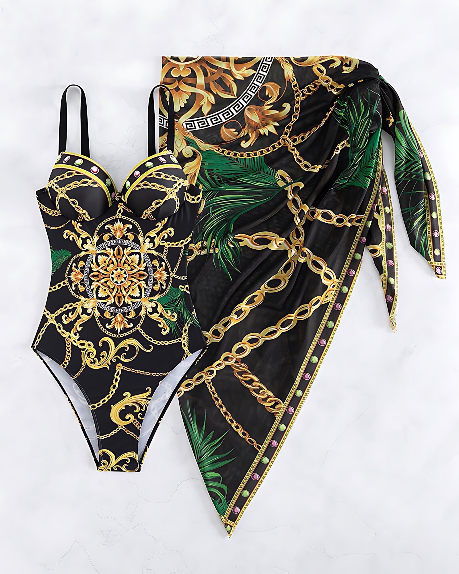 Gabriella – Baroque Print Sweetheart One Piece Swimsuit