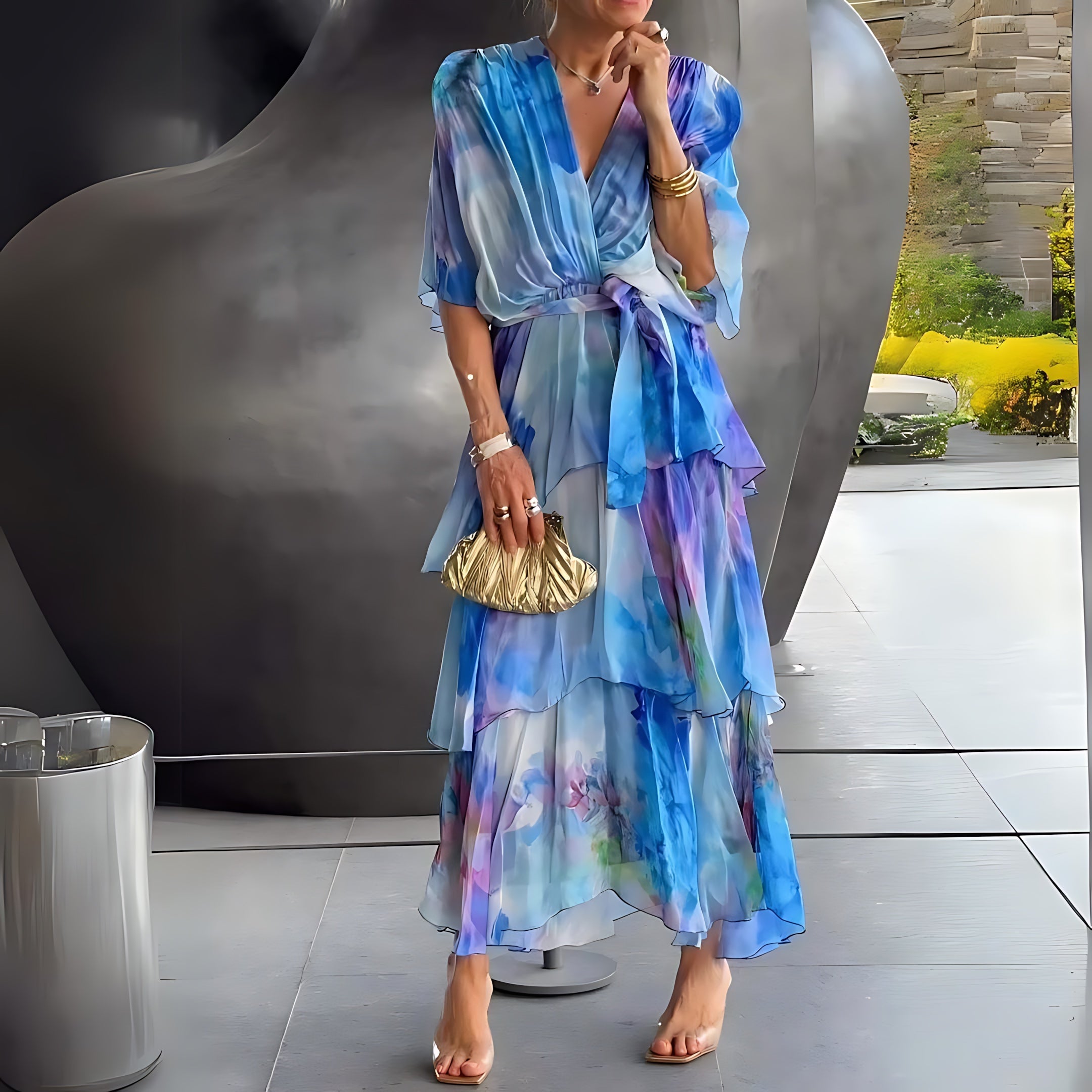 Gabriella – Floral Print Wrap Ruffle Wedding Guest Maxi Dress