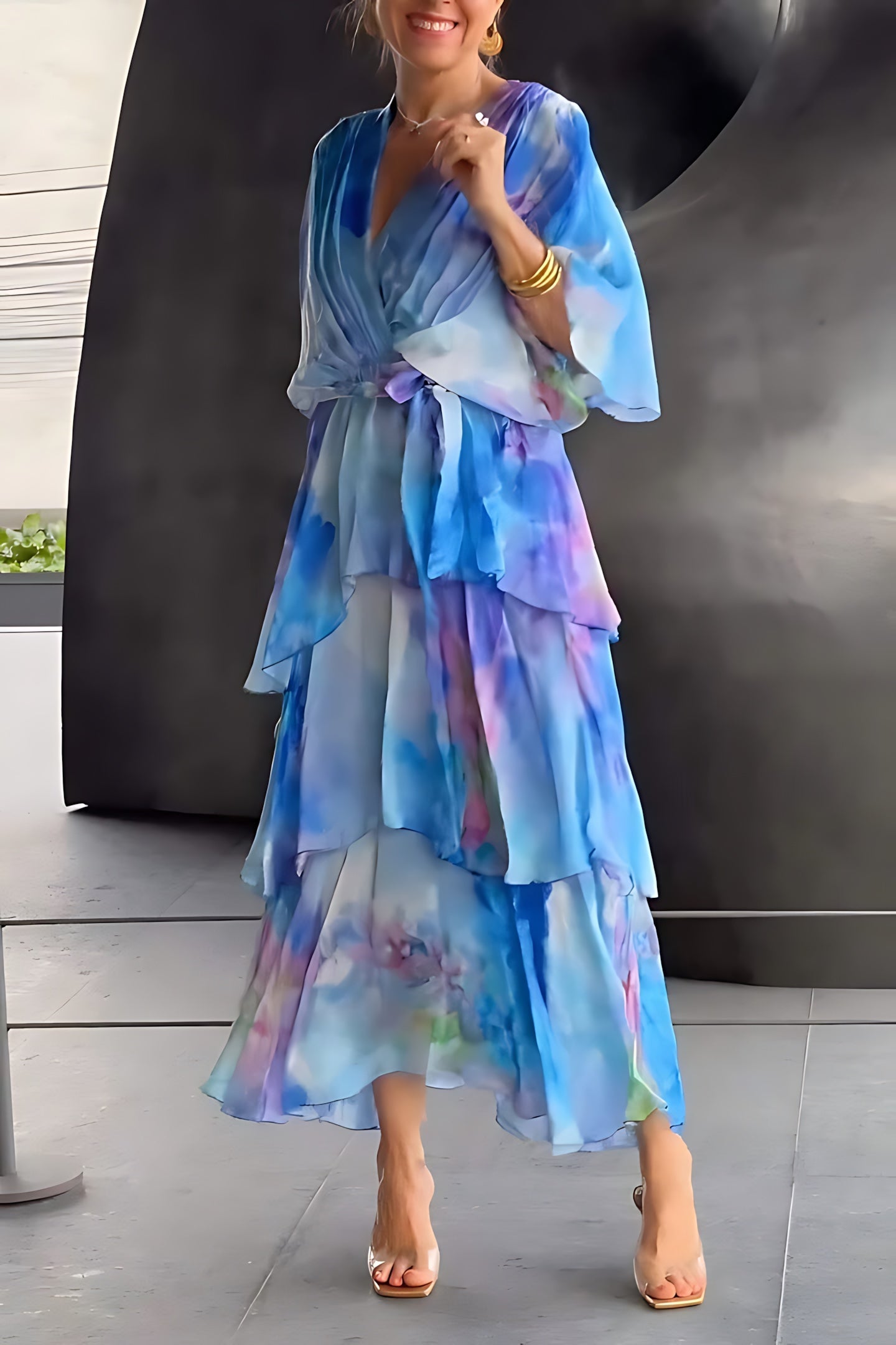 Gabriella – Floral Print Wrap Ruffle Wedding Guest Maxi Dress