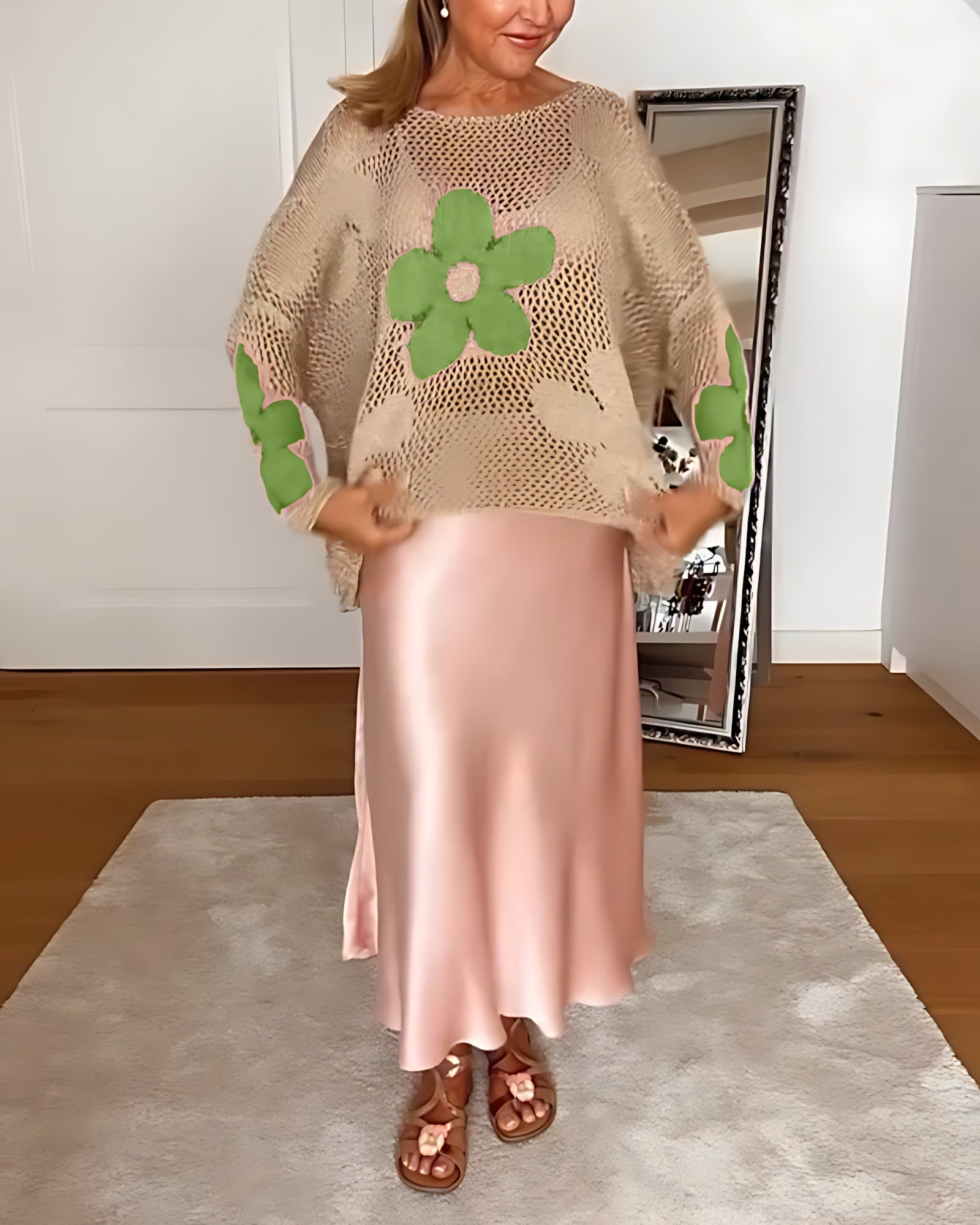 Gemma – Floral Crochet Open Knit Top