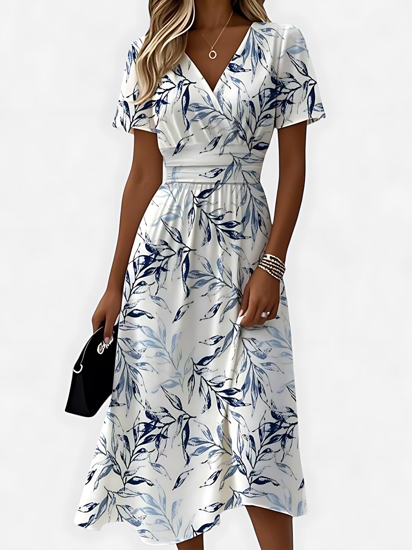 Gemma – Floral Print Wrap V Neck Midi Dress