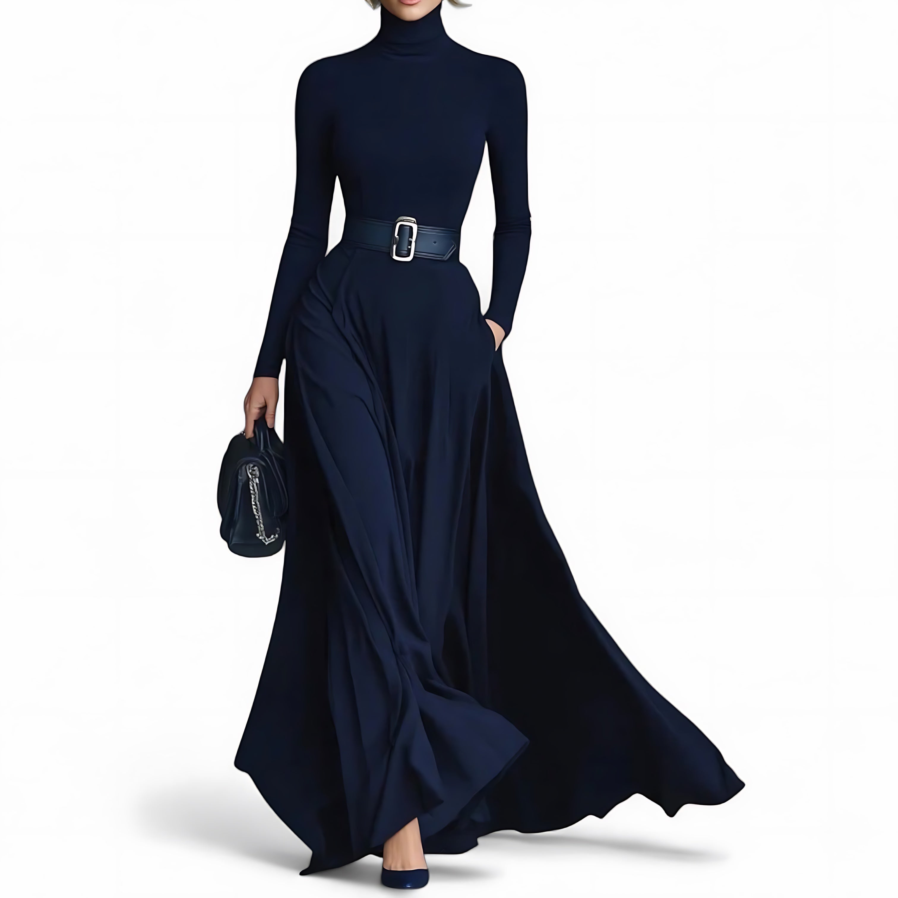 Gemma – Turtleneck Long Sleeve Evening Maxi Dress