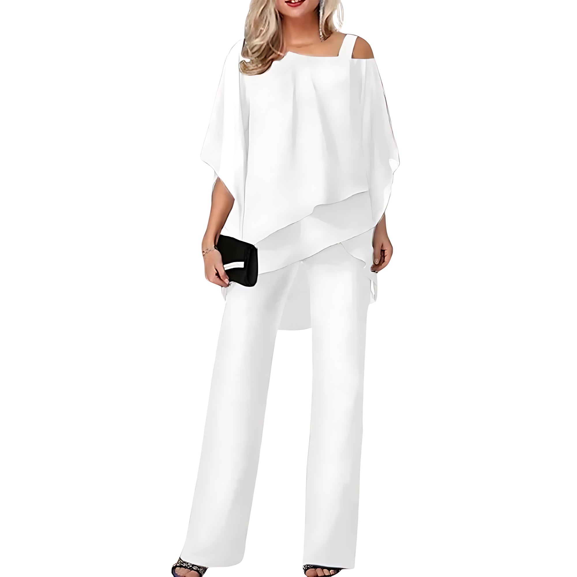 Genevieve – Chiffon Batwing Top And Wide Leg Pants Formal Set