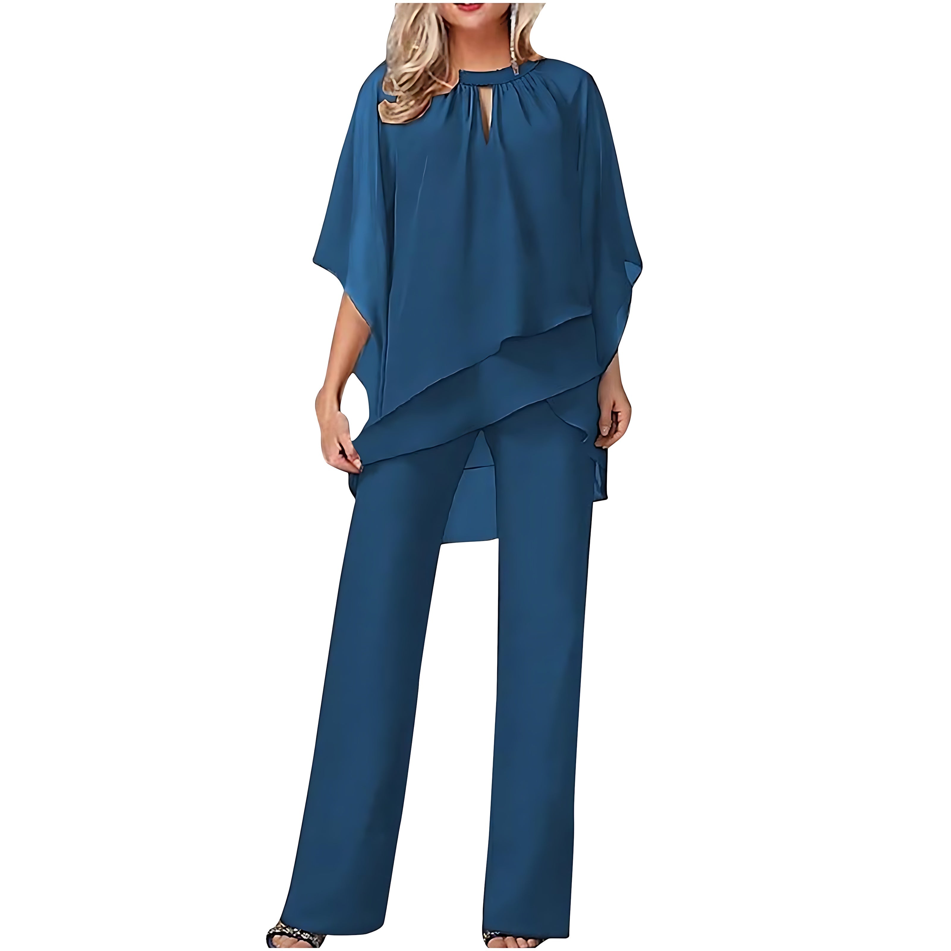Genevieve – Chiffon Batwing Top And Wide Leg Pants Formal Set