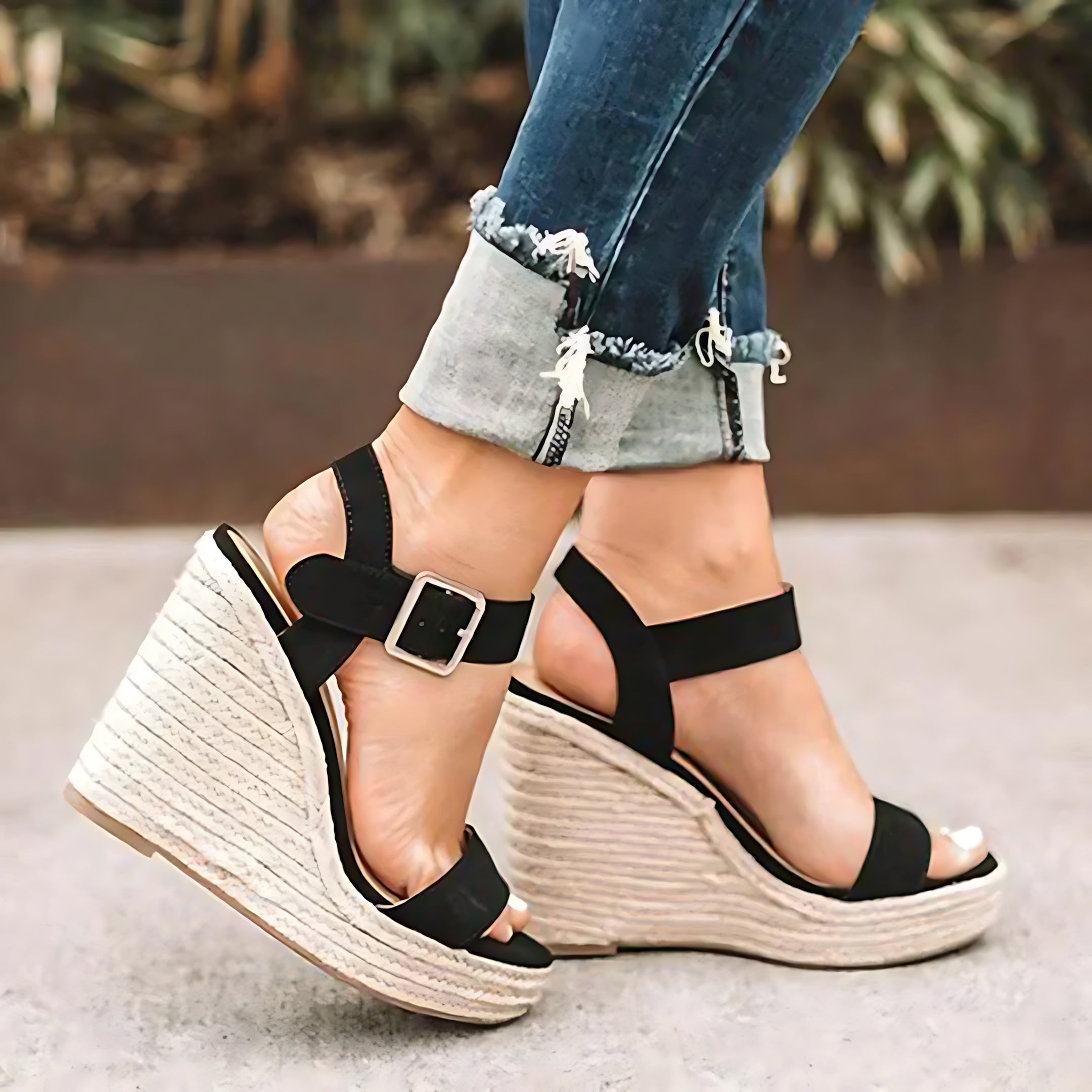 Genevieve – Suede Ankle Strap Platform Wedge Sandals