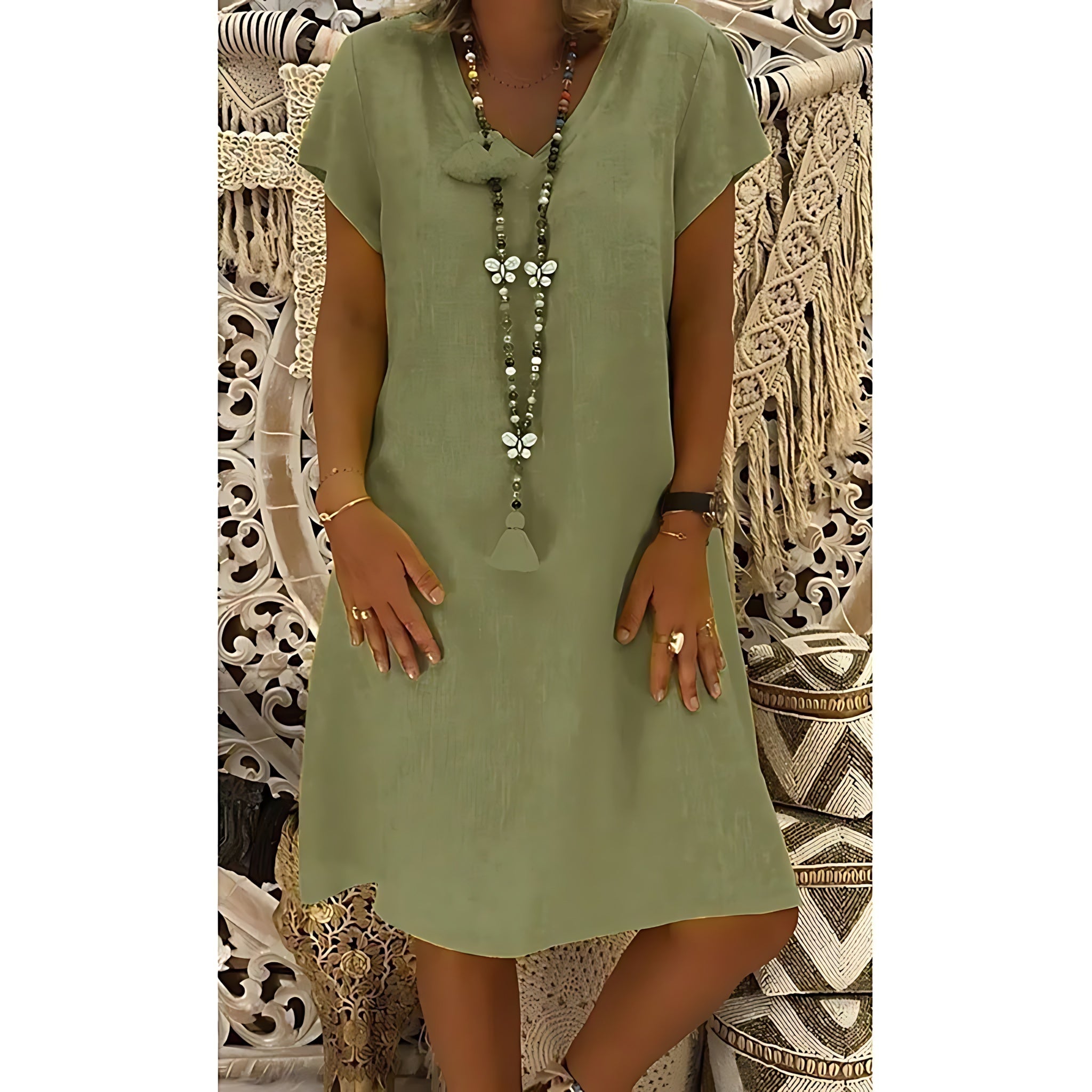 Georgia – V Neck Short Sleeve A-Line Mini Dress