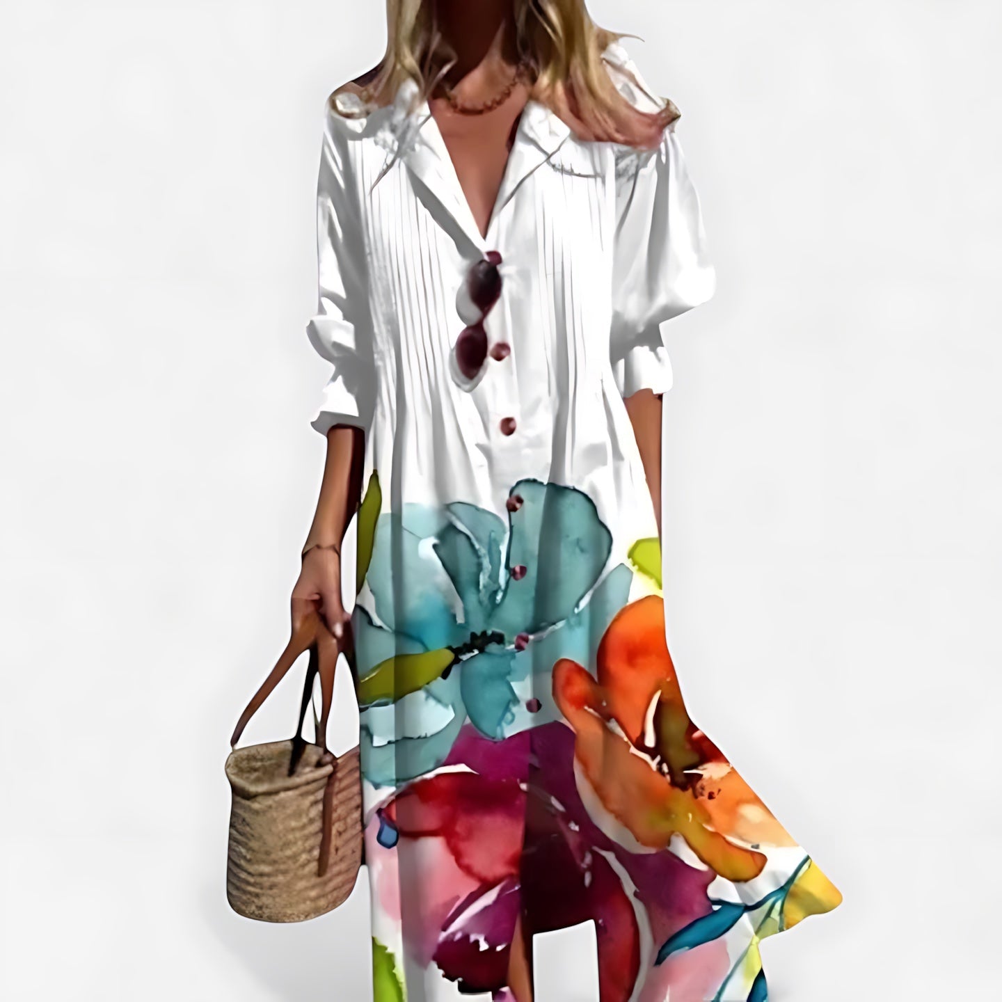 Gianna – Abstract Print Collared Maxi Shirt Dress