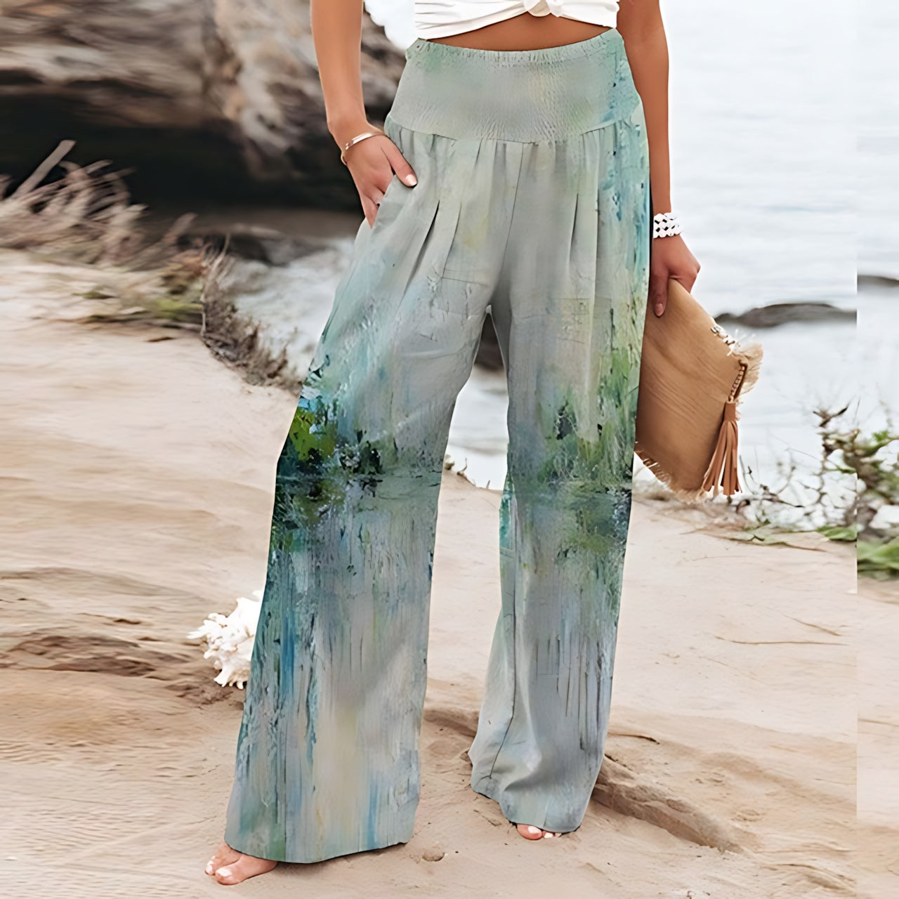 Gianna – Floral Print Smocked Waist Summer Pants