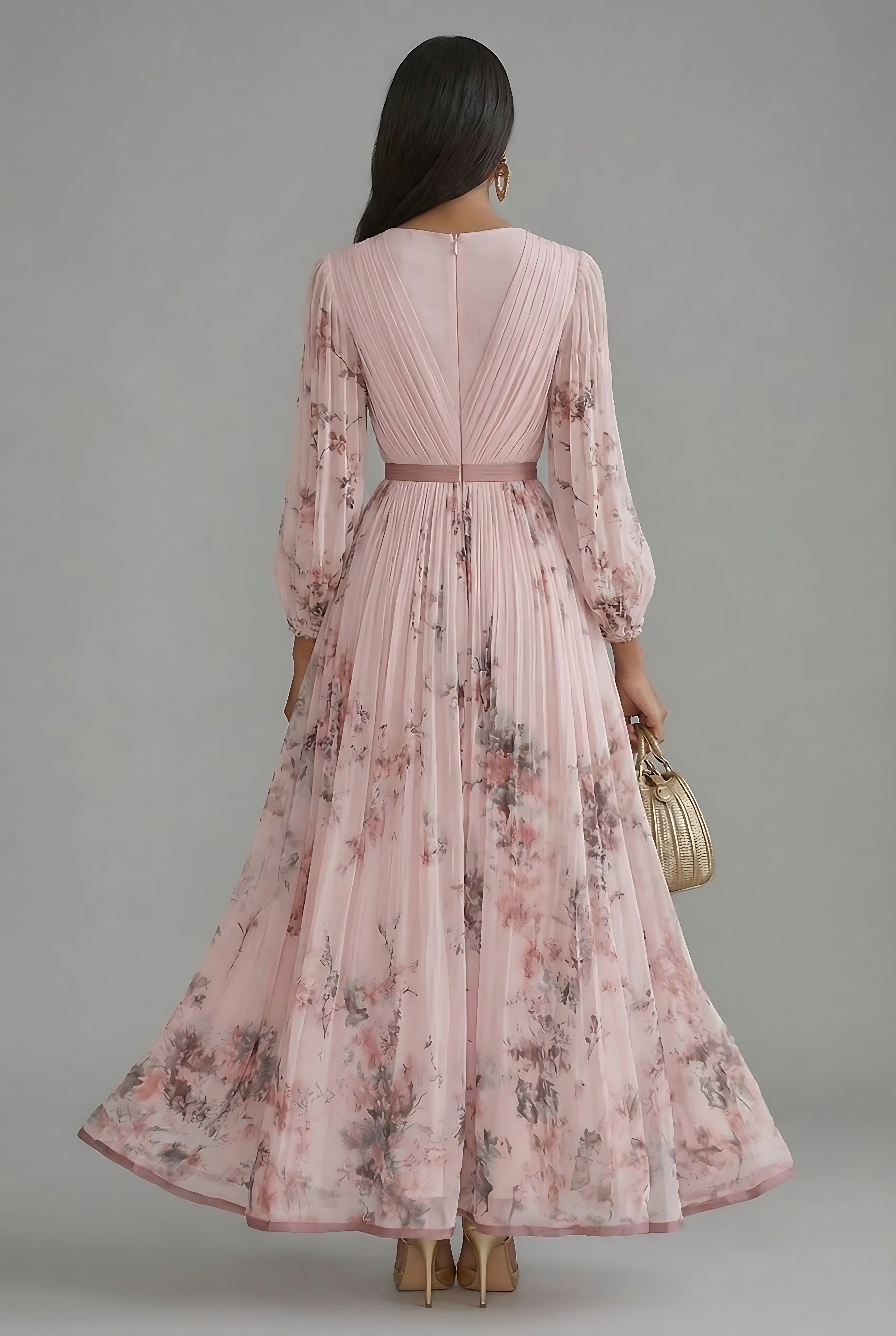 Gianna – Floral Print V Neck Long Sleeve Maxi Dress