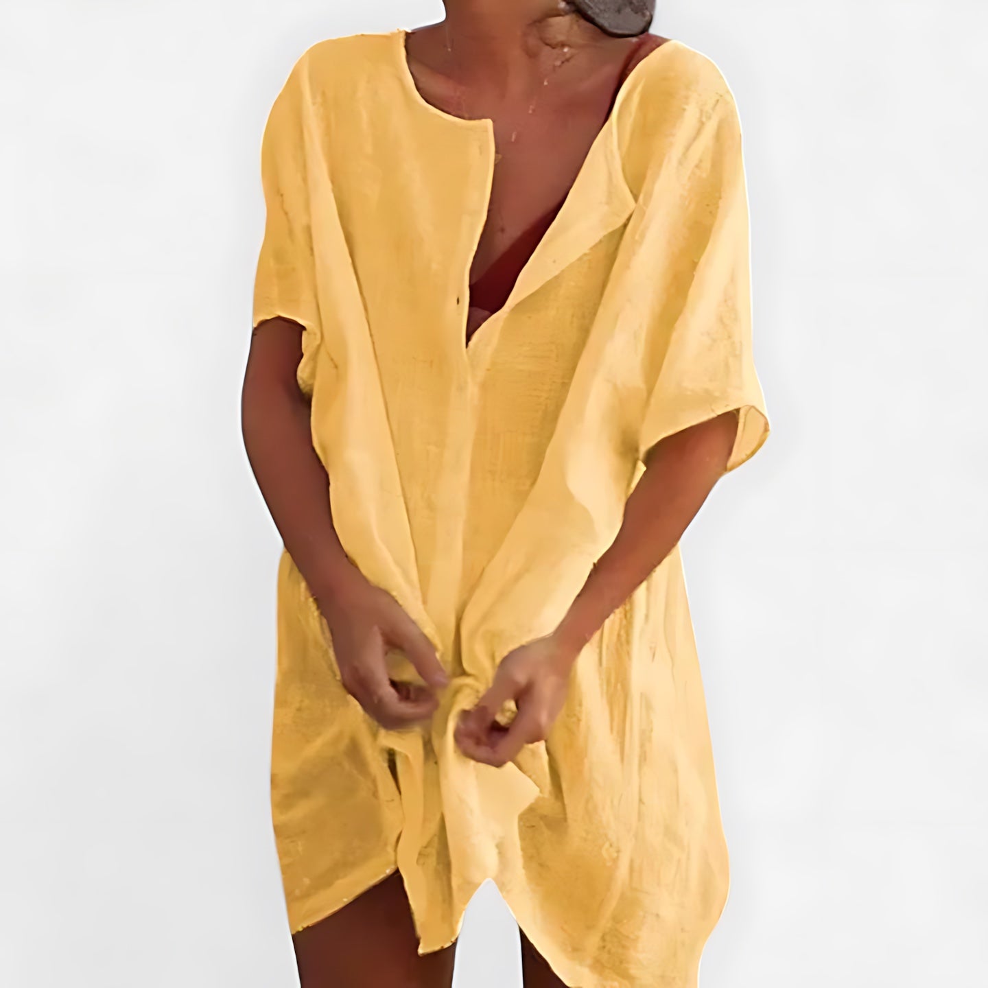 Gianna – V Neck 3/4 Sleeve Beach Tunic Dress
