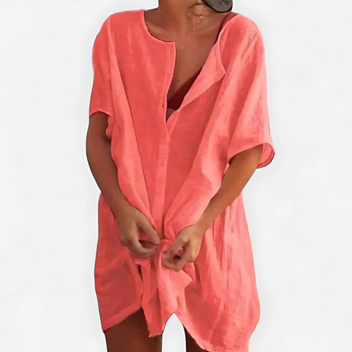 Gianna – V Neck 3/4 Sleeve Beach Tunic Dress