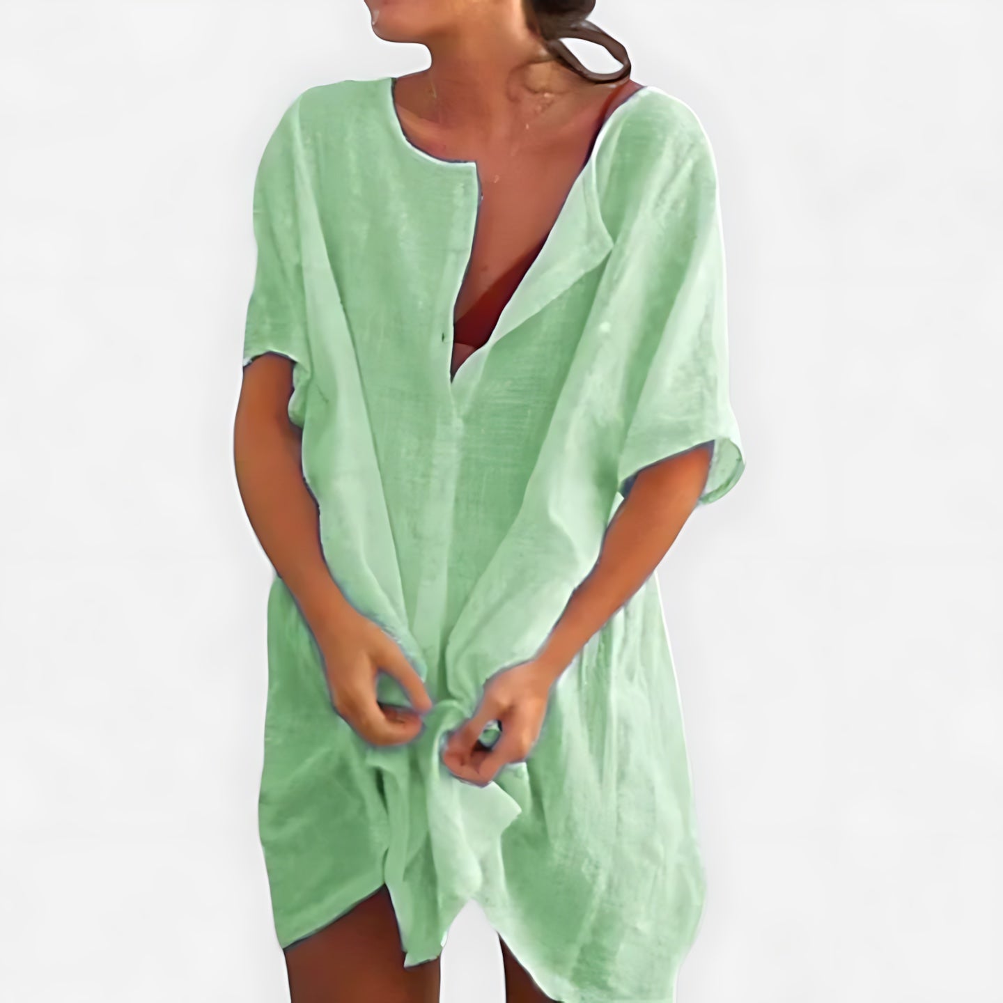 Gianna – V Neck 3/4 Sleeve Beach Tunic Dress